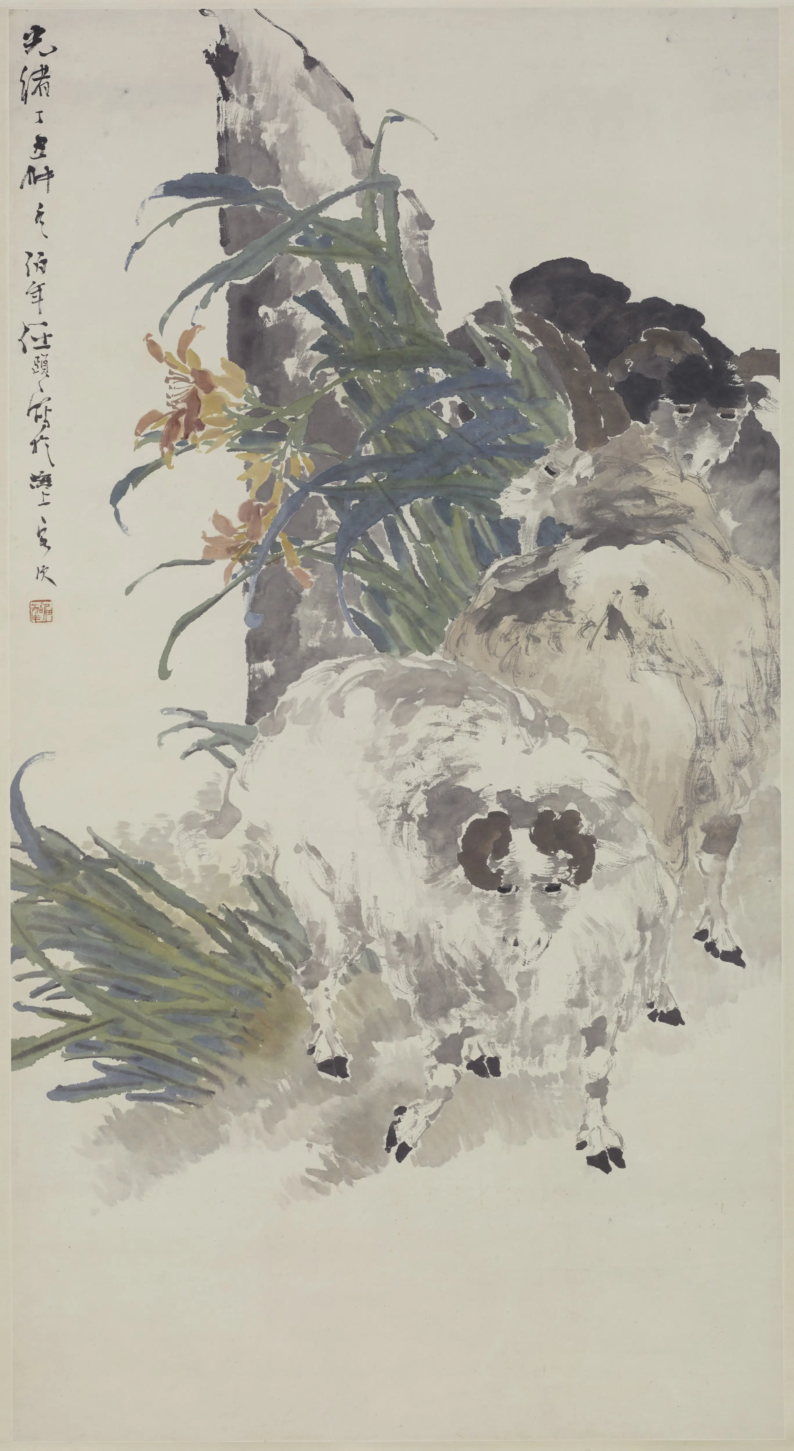 清代【任伯年（任颐）】《三阳开泰轴》