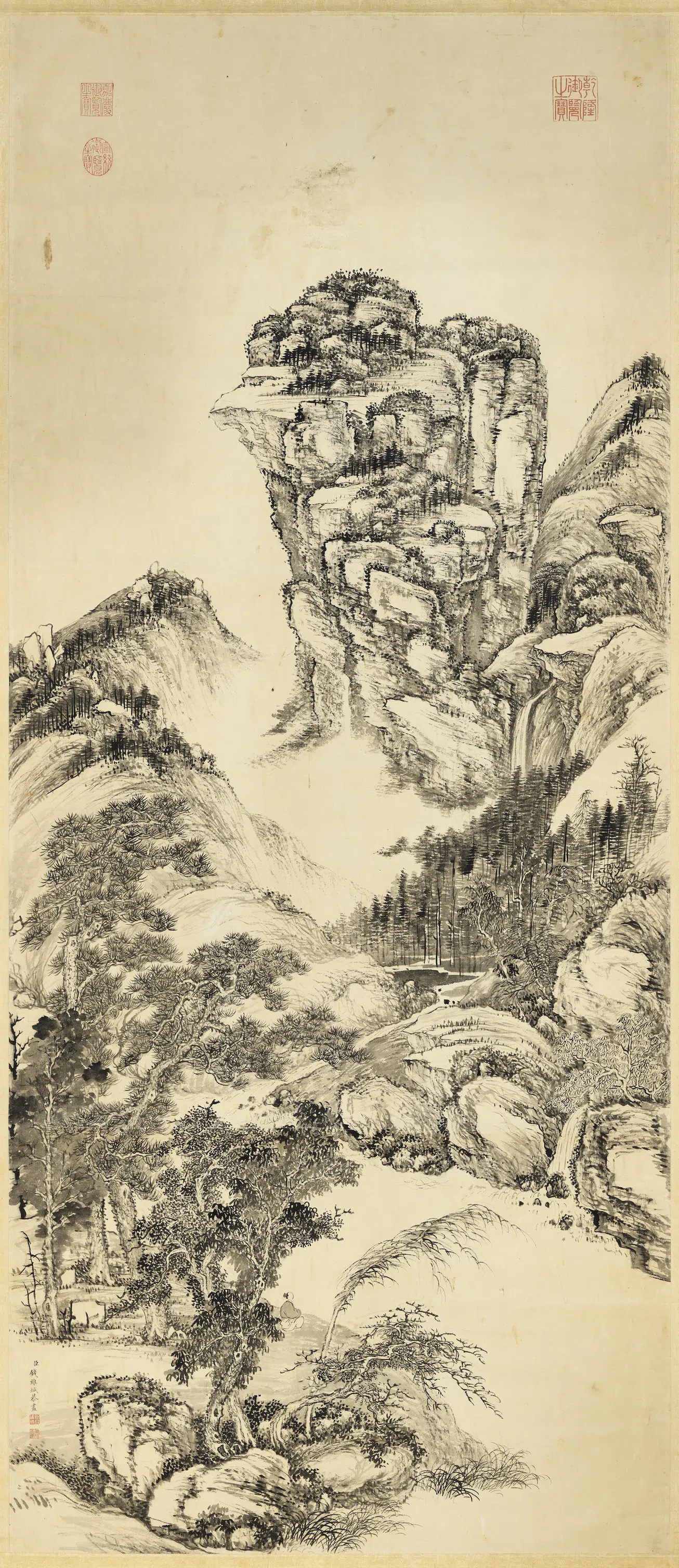 清代【钱维城】《观泉图轴》