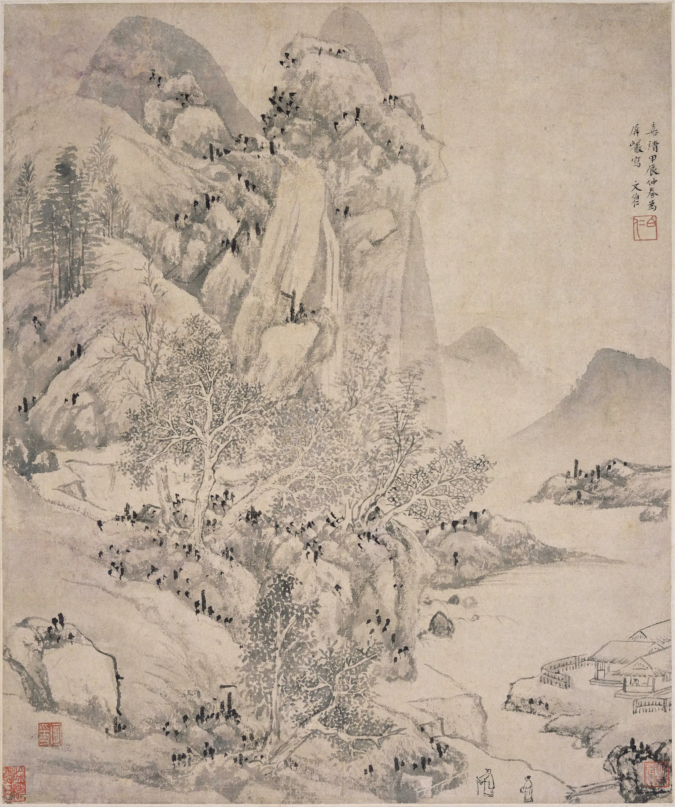 明朝【文伯仁】《山水轴》