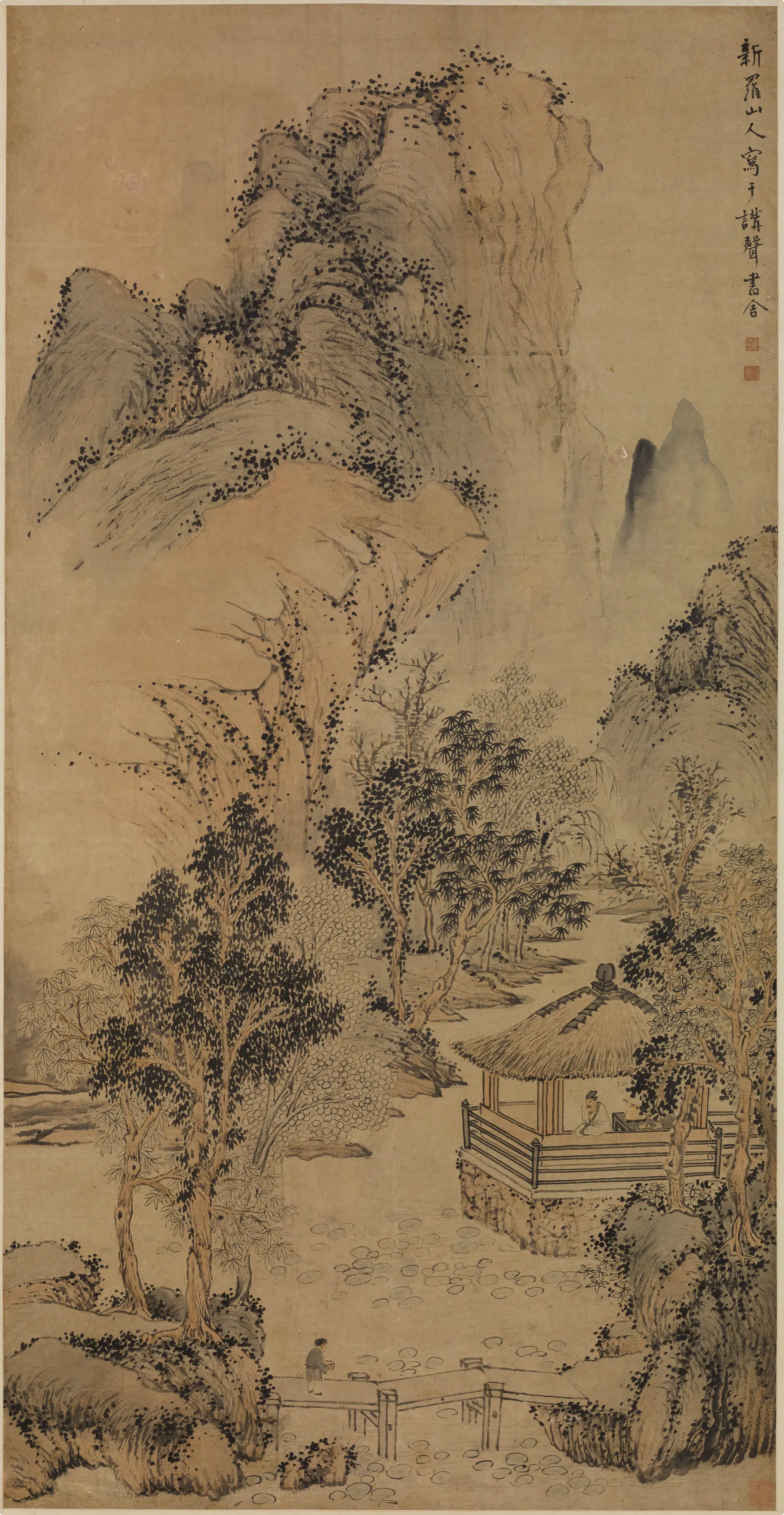 清代【华喦（华岩)】《荷静纳凉图轴》