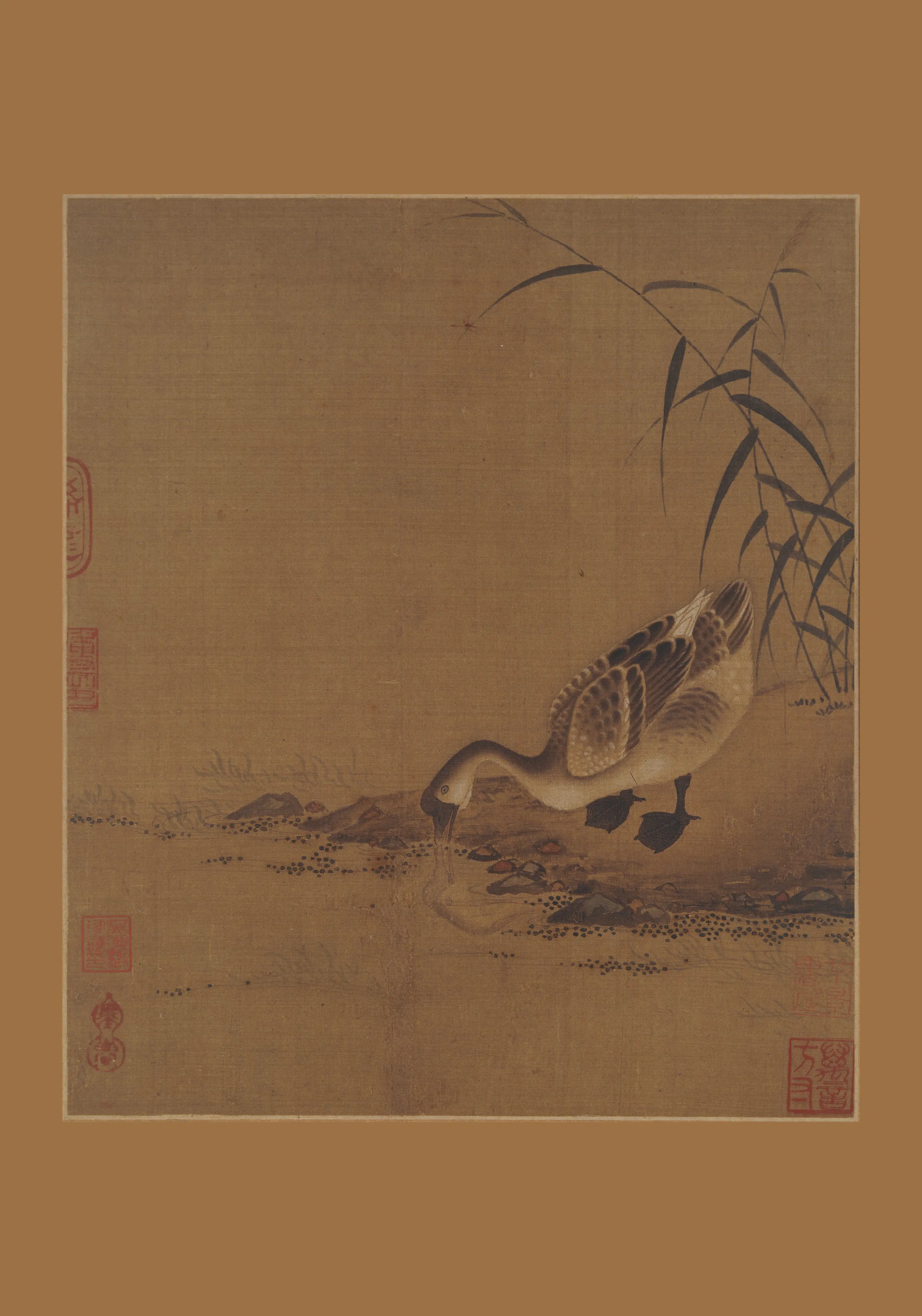 宋代【佚名】《芦塘鹅饮图页》 第1张