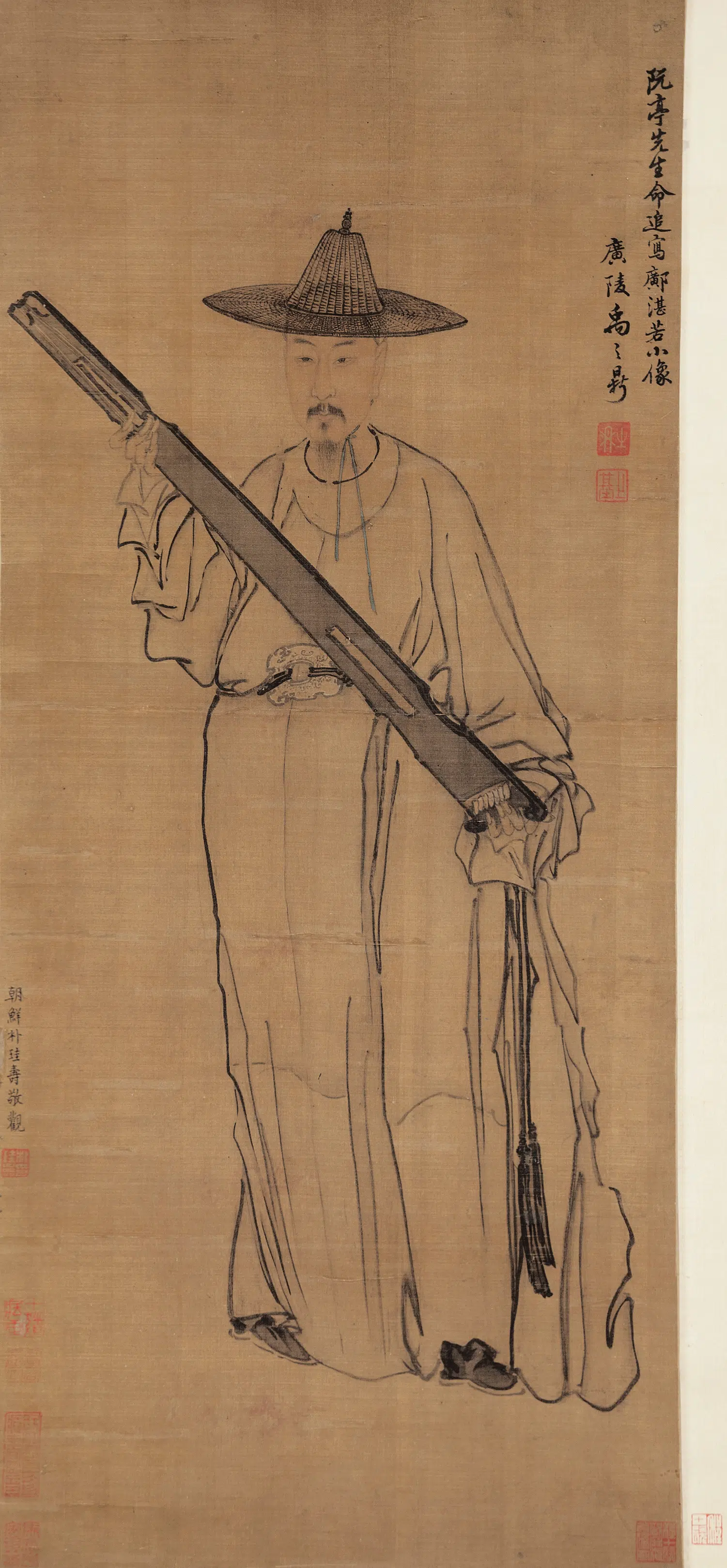 清代【禹之鼎】《画邝露抱琴图》