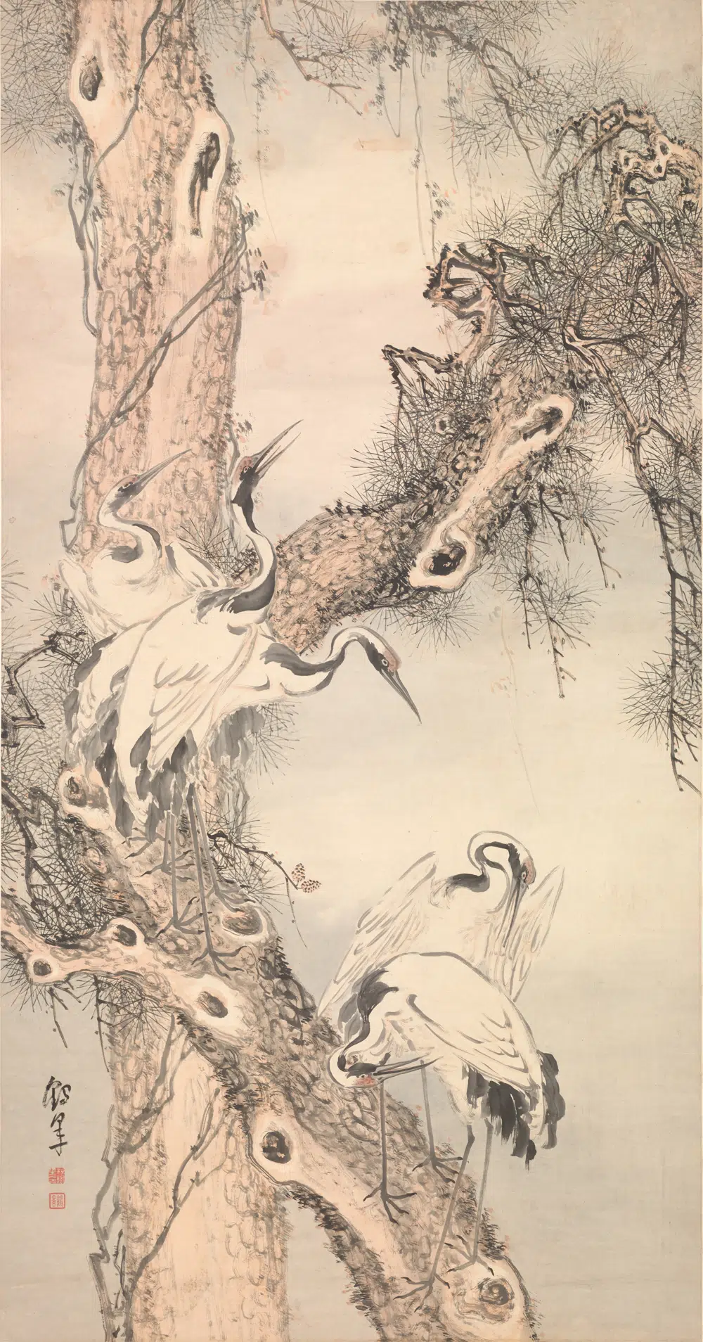 清代【杜鸣】《松鹤图轴》