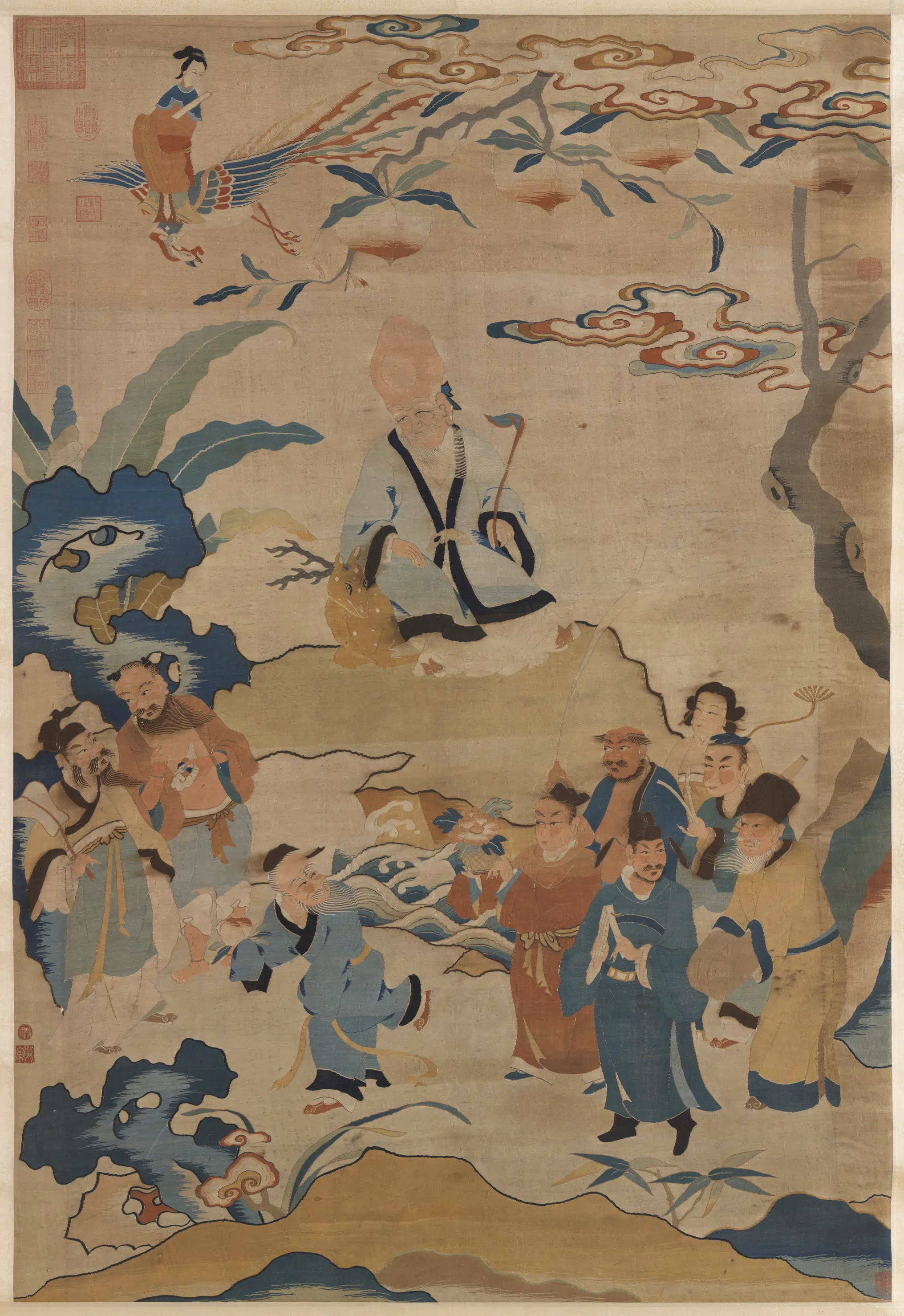 宋代《宋缂丝群仙祝寿图轴》