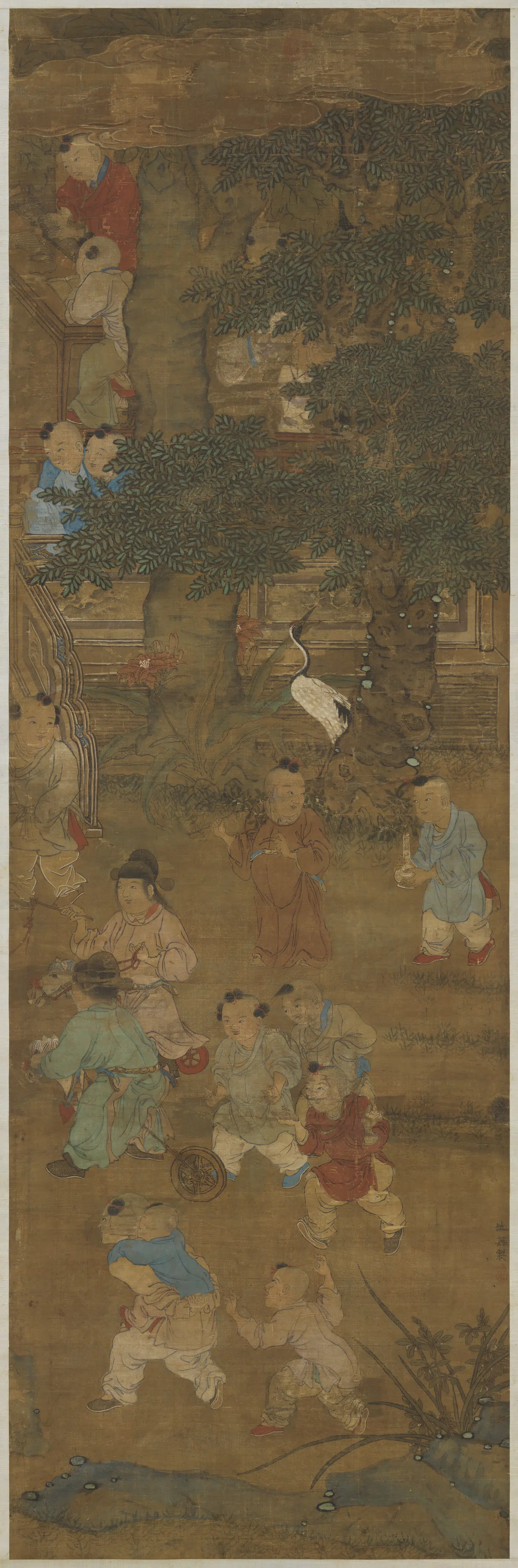 明朝【仇英】《人物图轴（婴戏）》