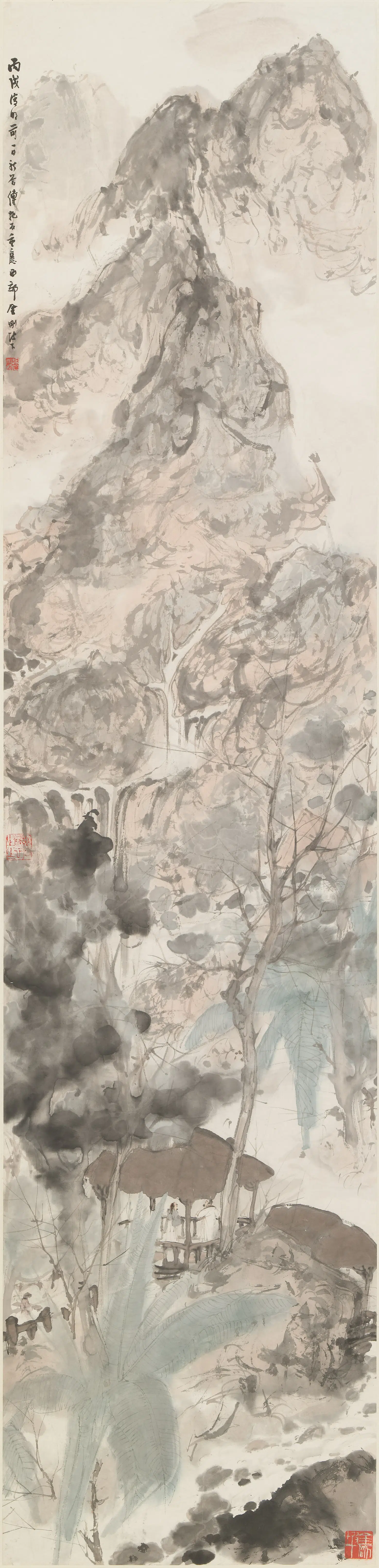 近现代【傅抱石】《蕉亭话旧图轴》
