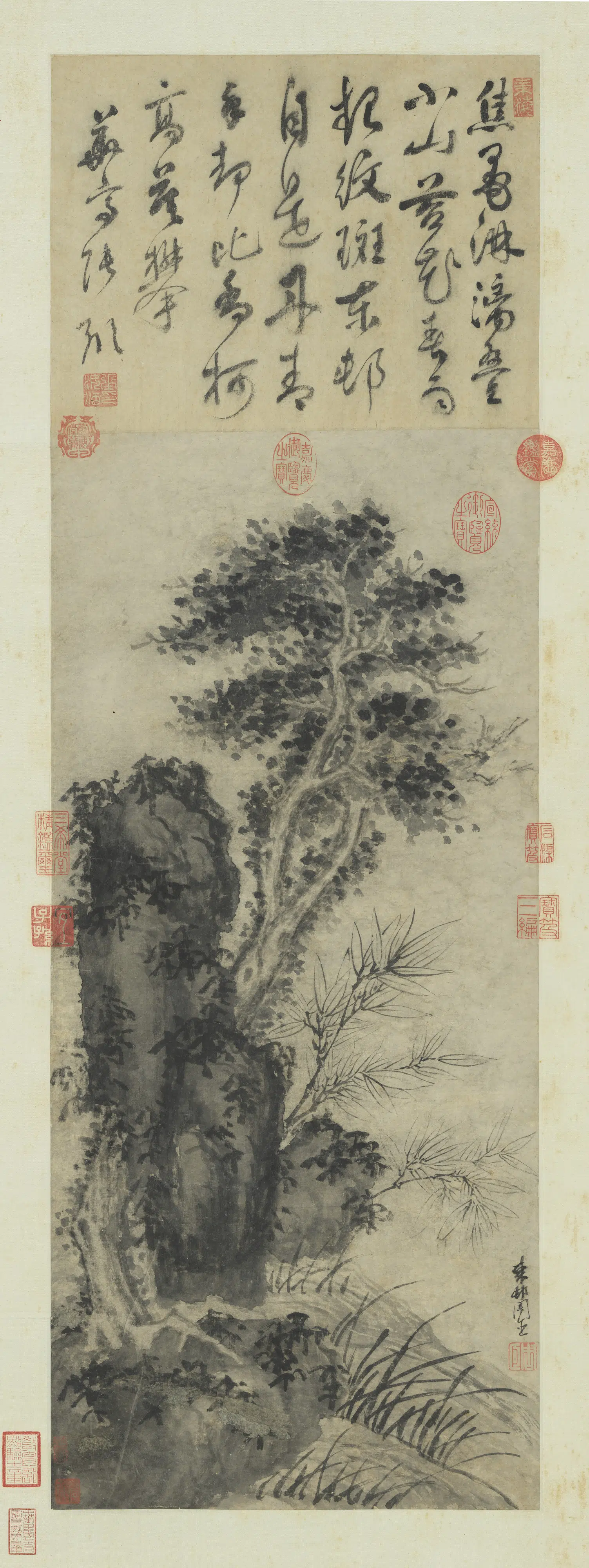 明朝【周臣】《画竹柏图轴》