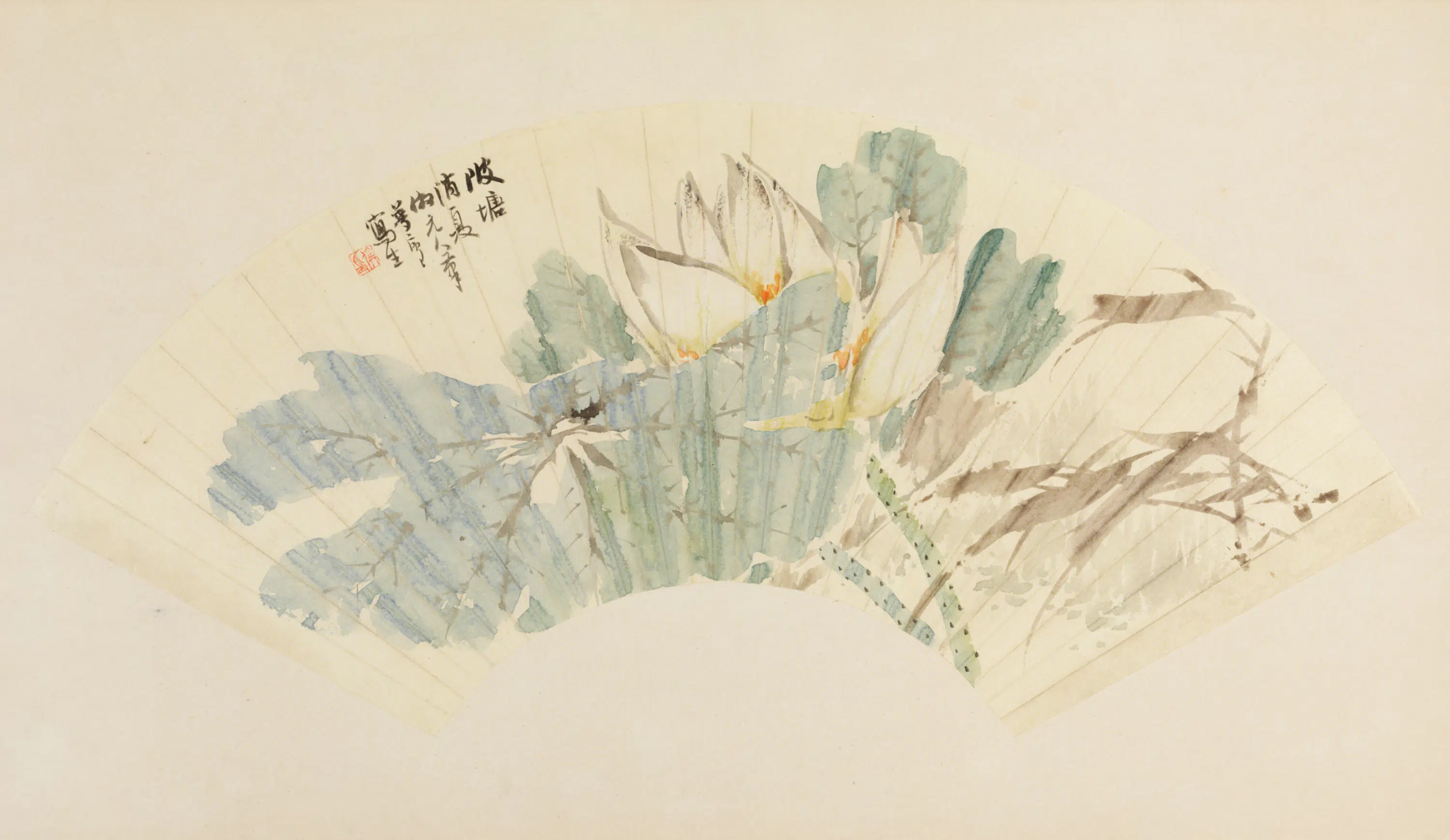 清代【朱偁】《花鸟扇》