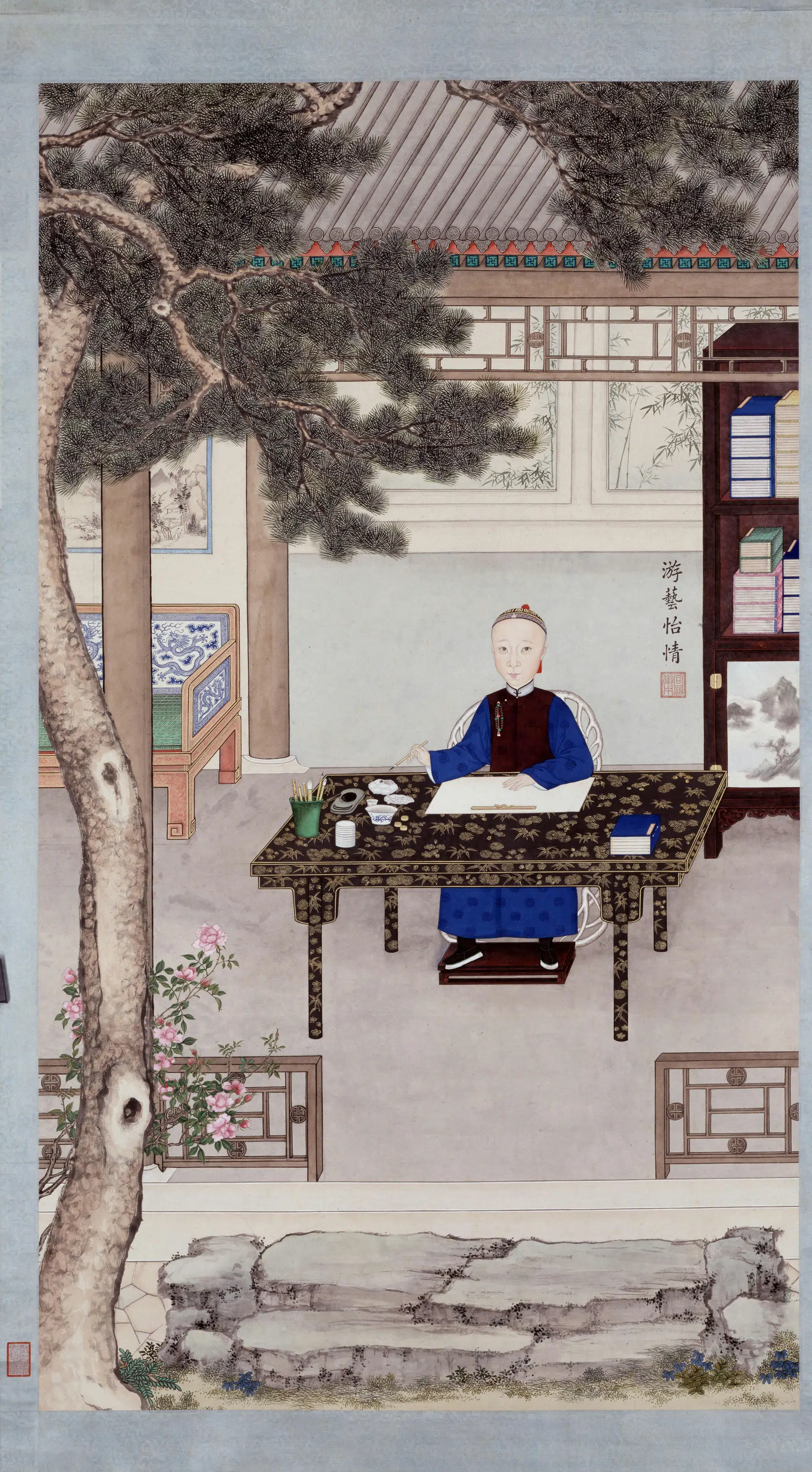 清代【爱新觉罗·载淳（同治）】《同治帝游艺怡情图轴》