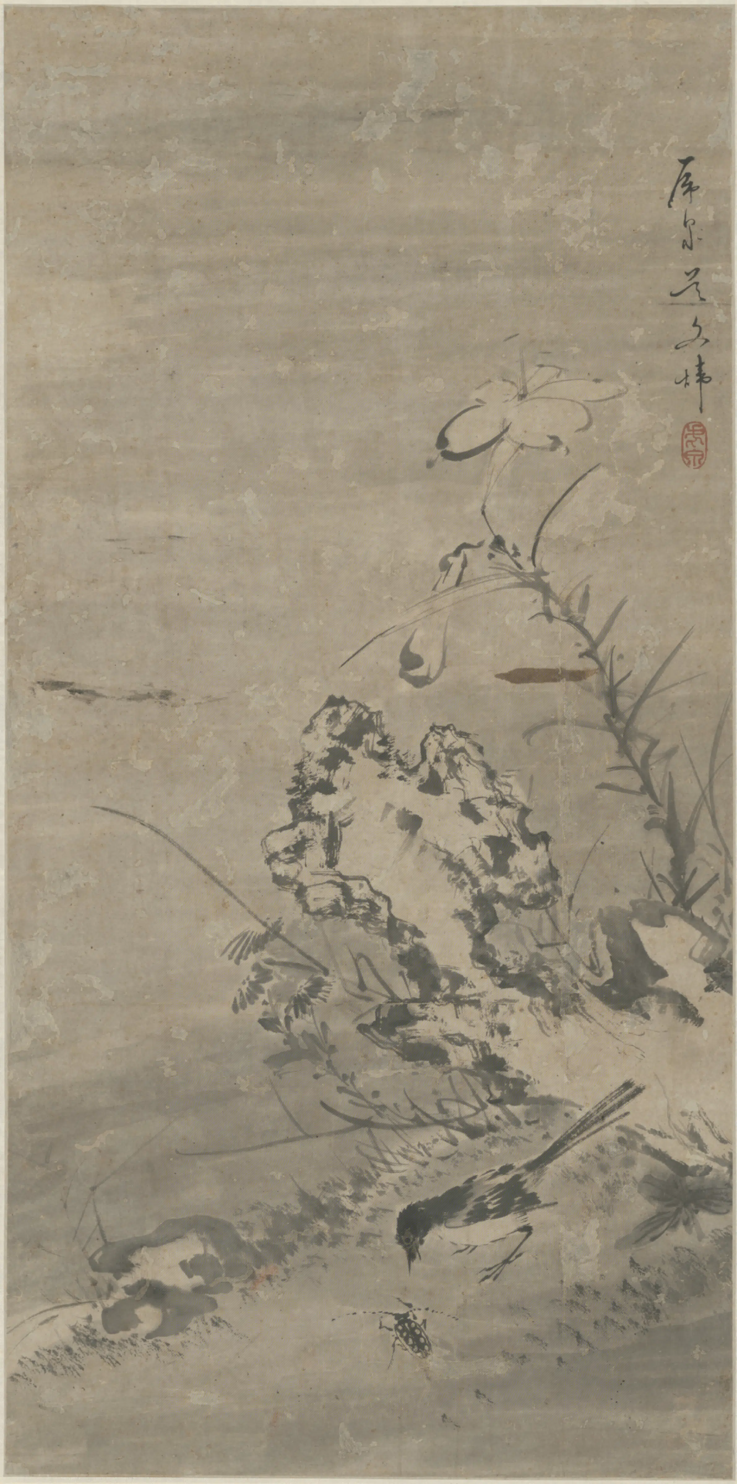 清代【吴文炜】《吴炜花鸟草虫图轴》