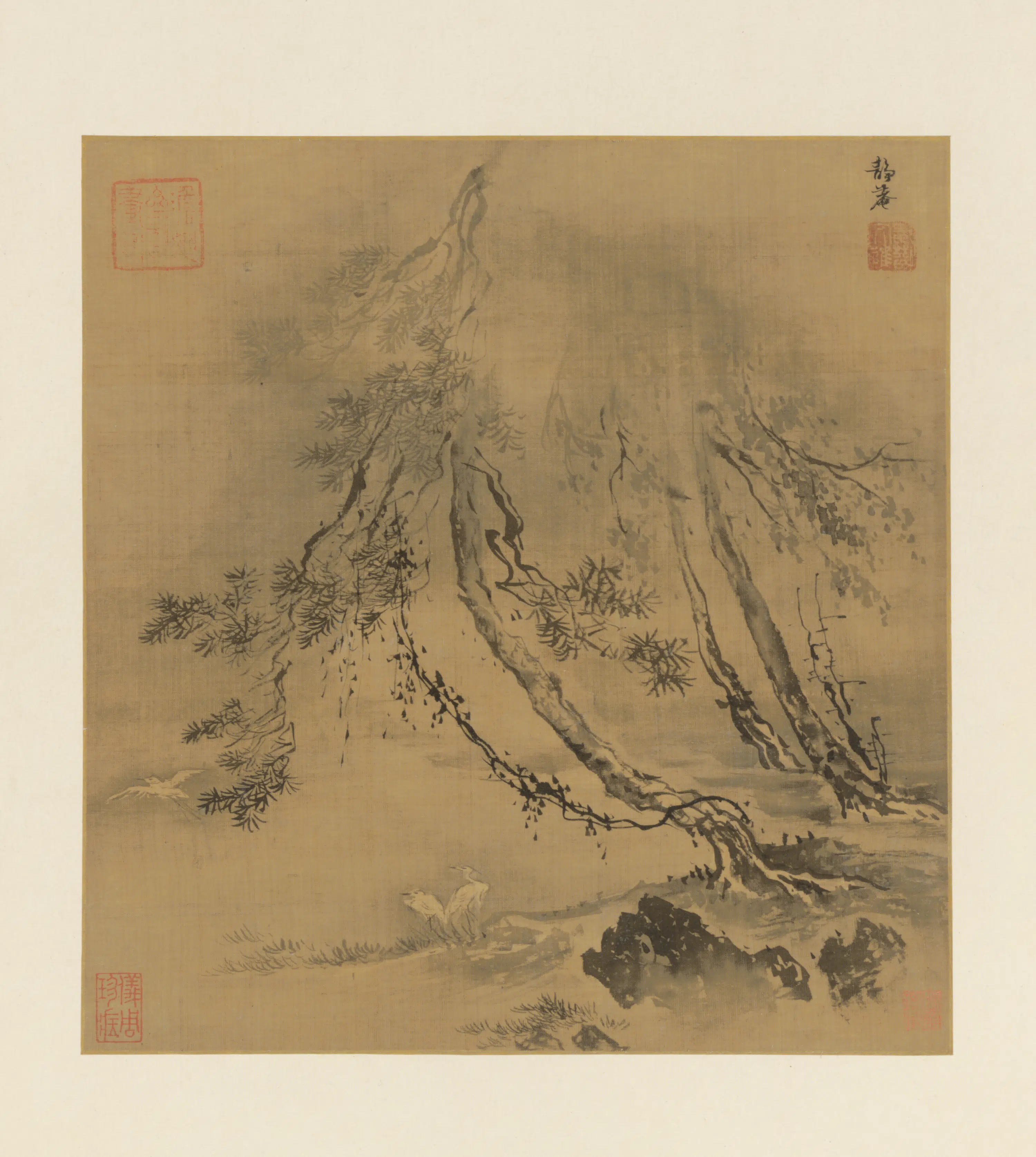 明朝【戴进】《名笔集胜册-三鹭图页》