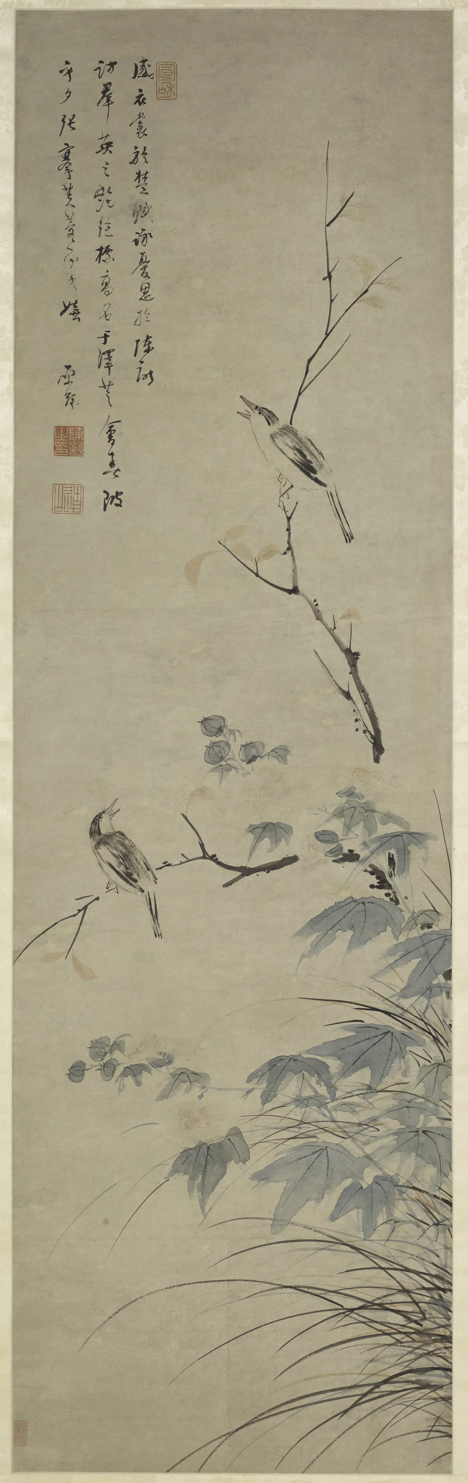 清代【陈舒】《花鸟轴》