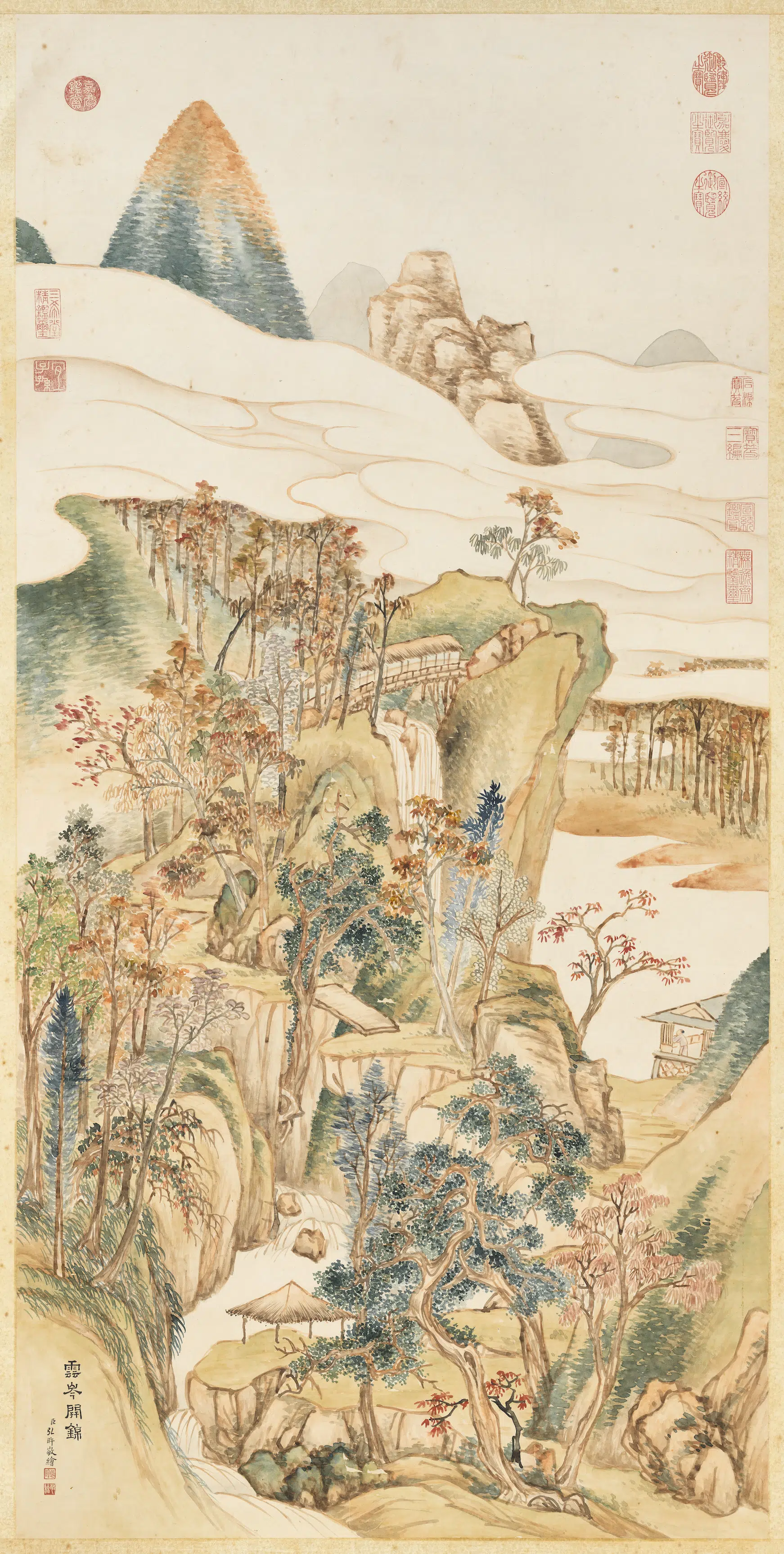 清代【爱新觉罗弘旿】《画云岑开锦图轴》