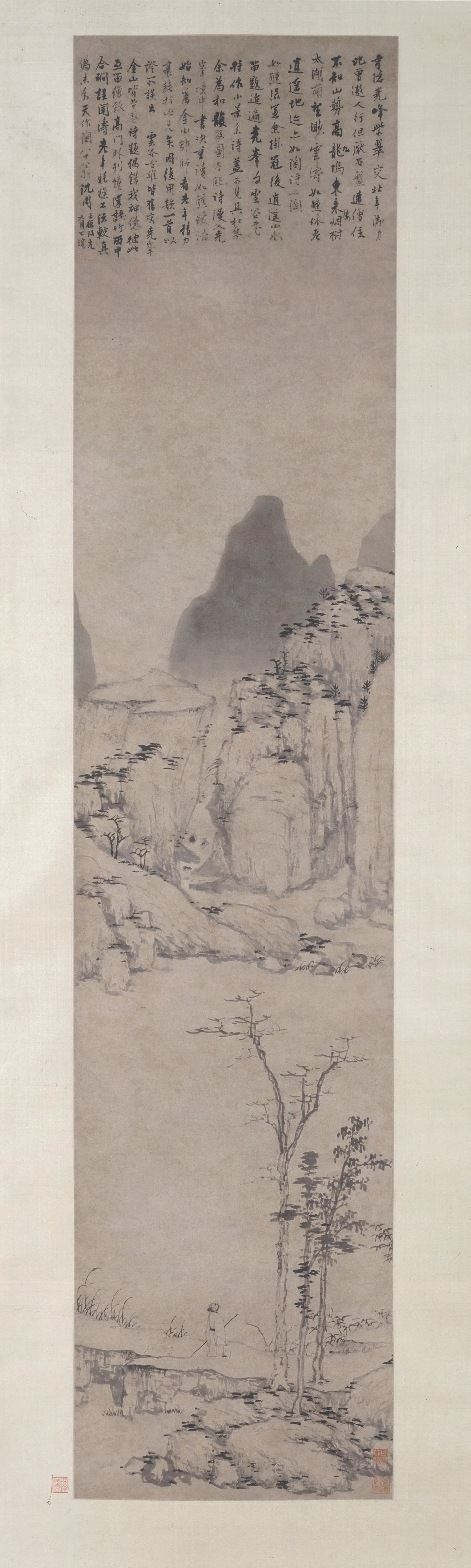 明朝【沈周】《寺隐尧峰图轴》