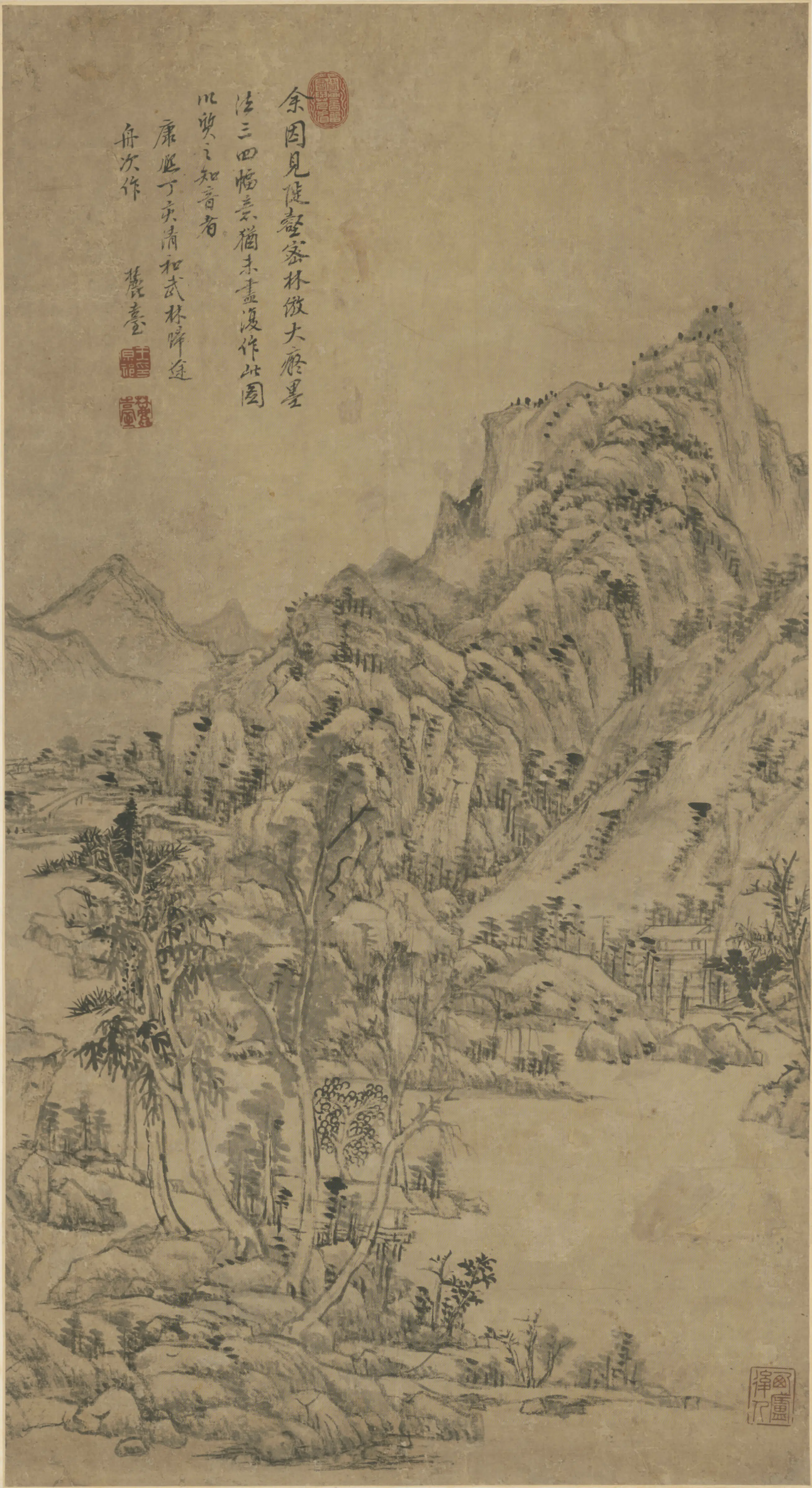 清代【王原祁】《陡壑密林轴》