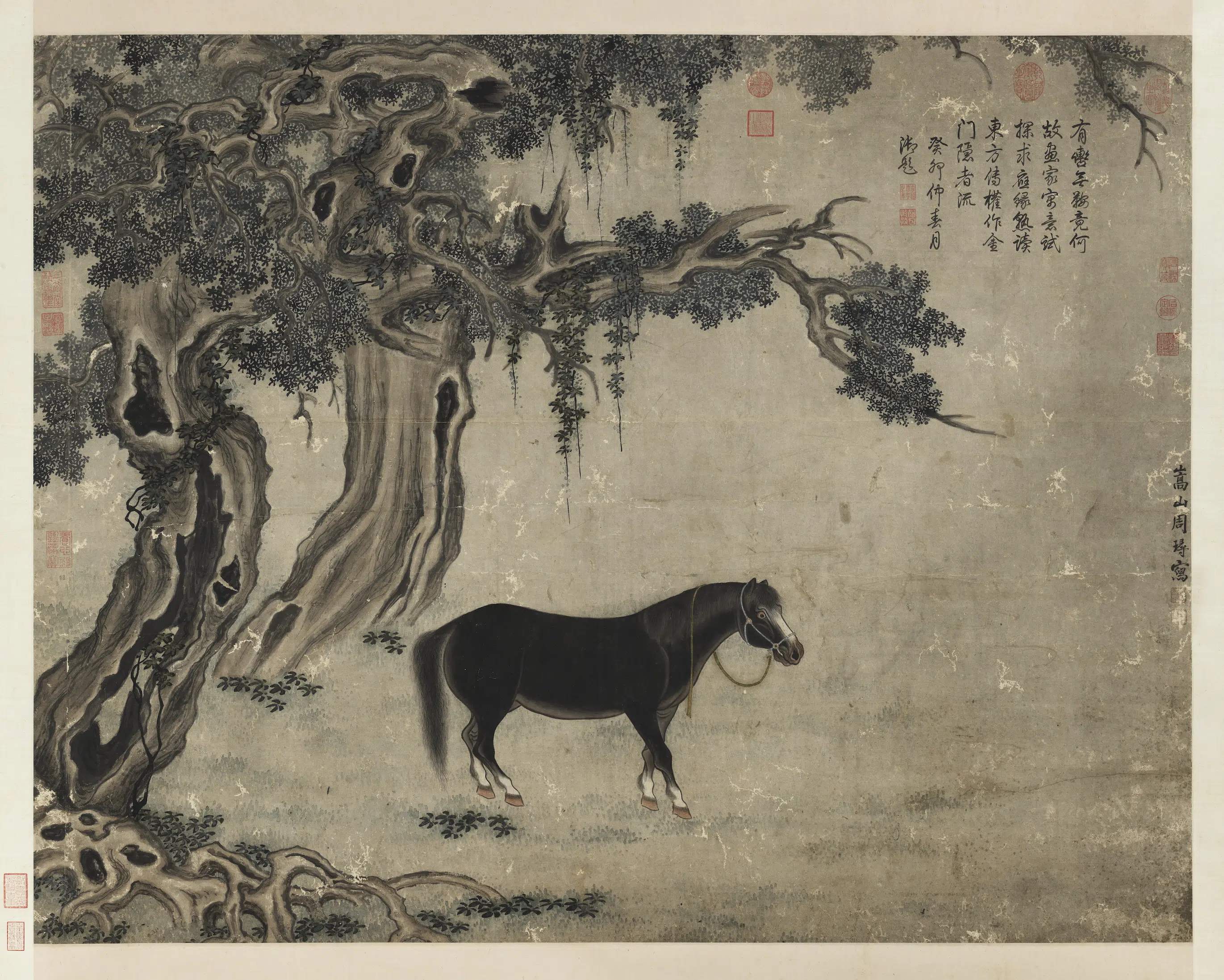清代【周璕】《画马图轴》