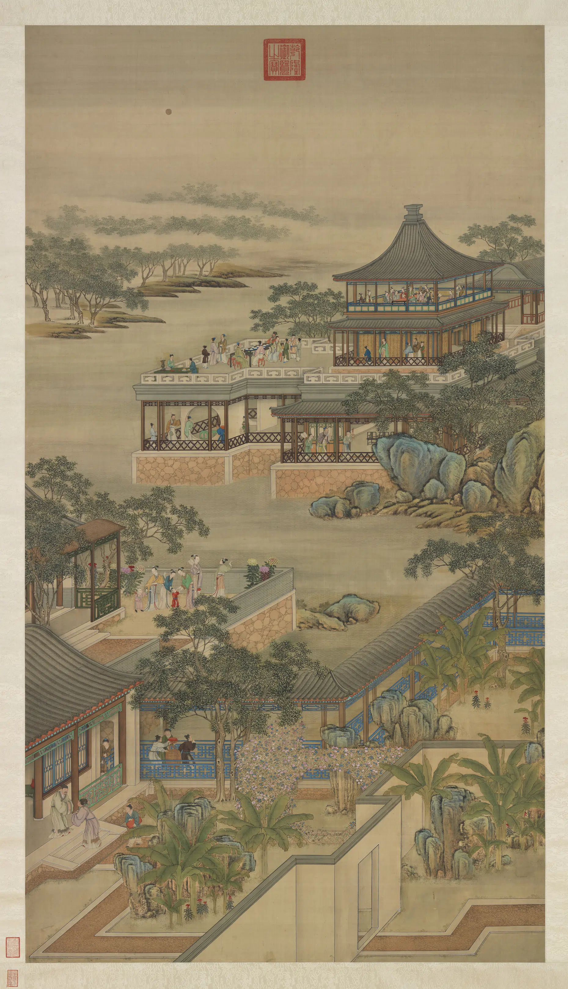 清代《画院画十二月月令图八月图轴》