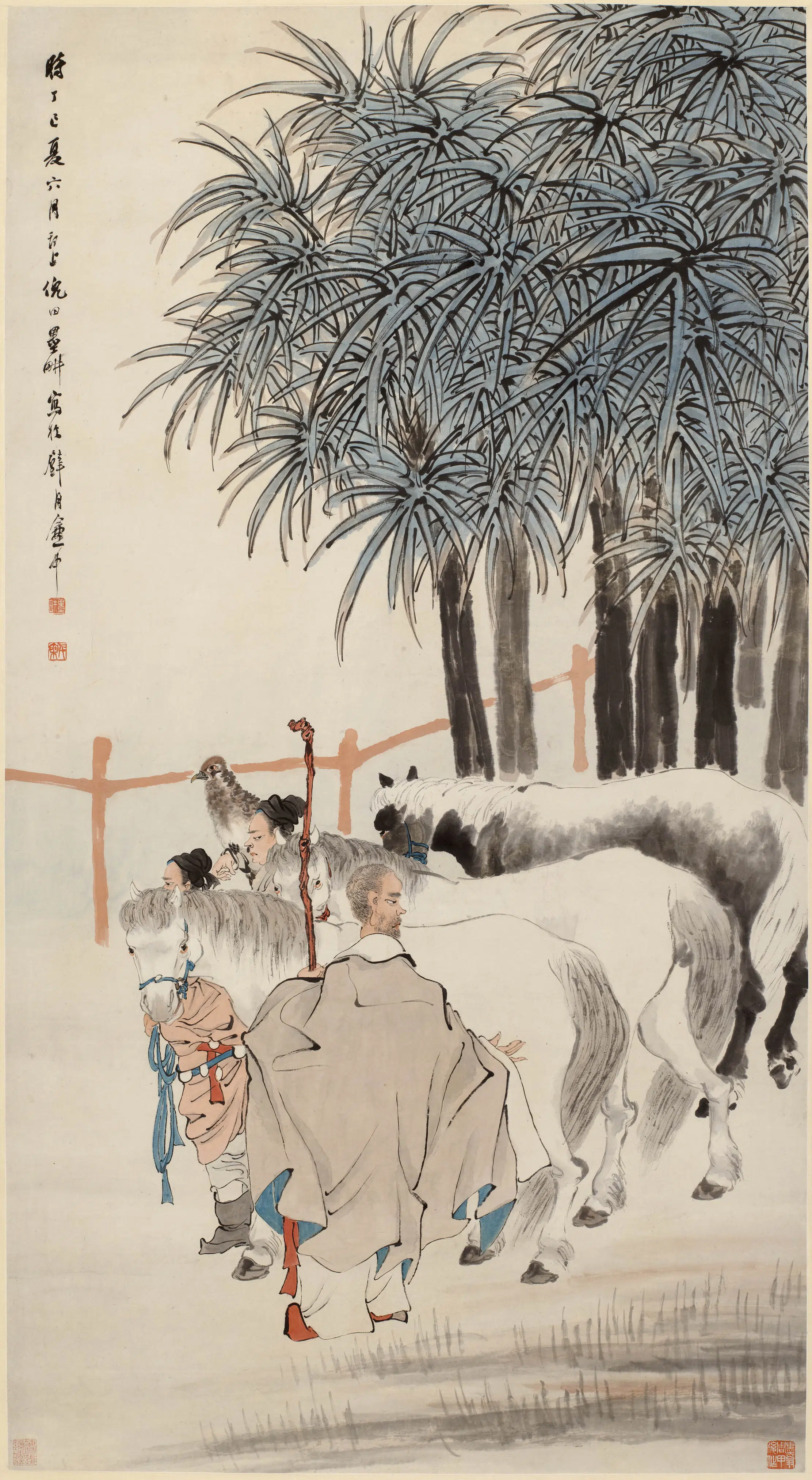 清代【倪田】《牧马图轴》
