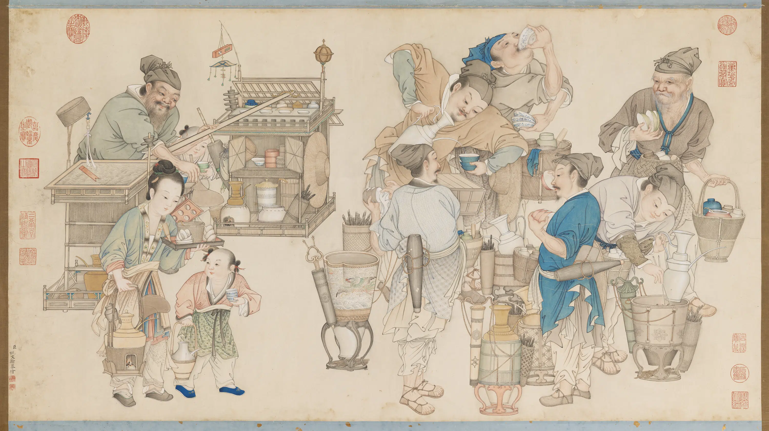 清代【姚文瀚】《画卖浆图轴》