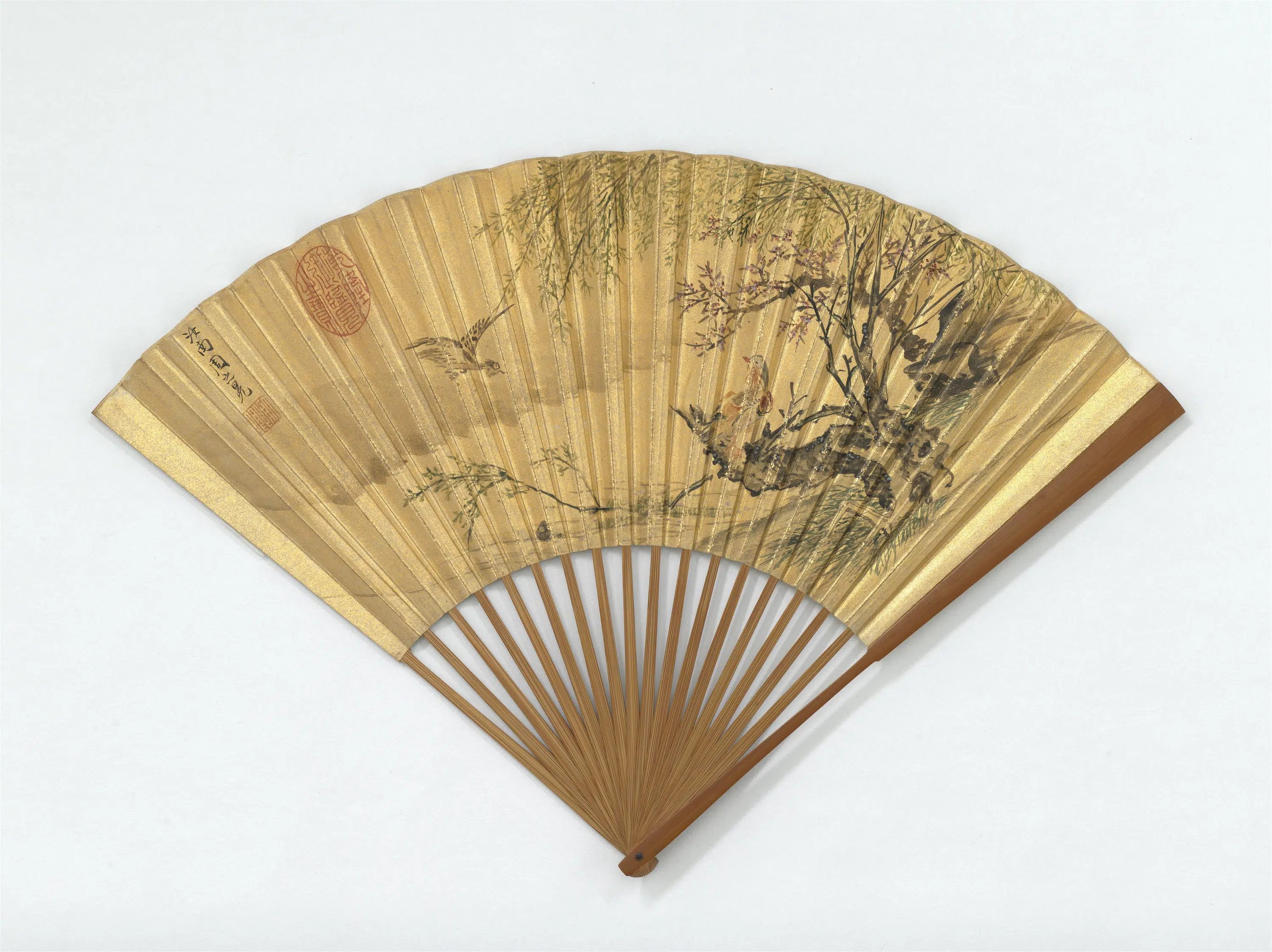 明朝【文从简】《明周之冕画春水文禽书鸳鸯篇成扇》