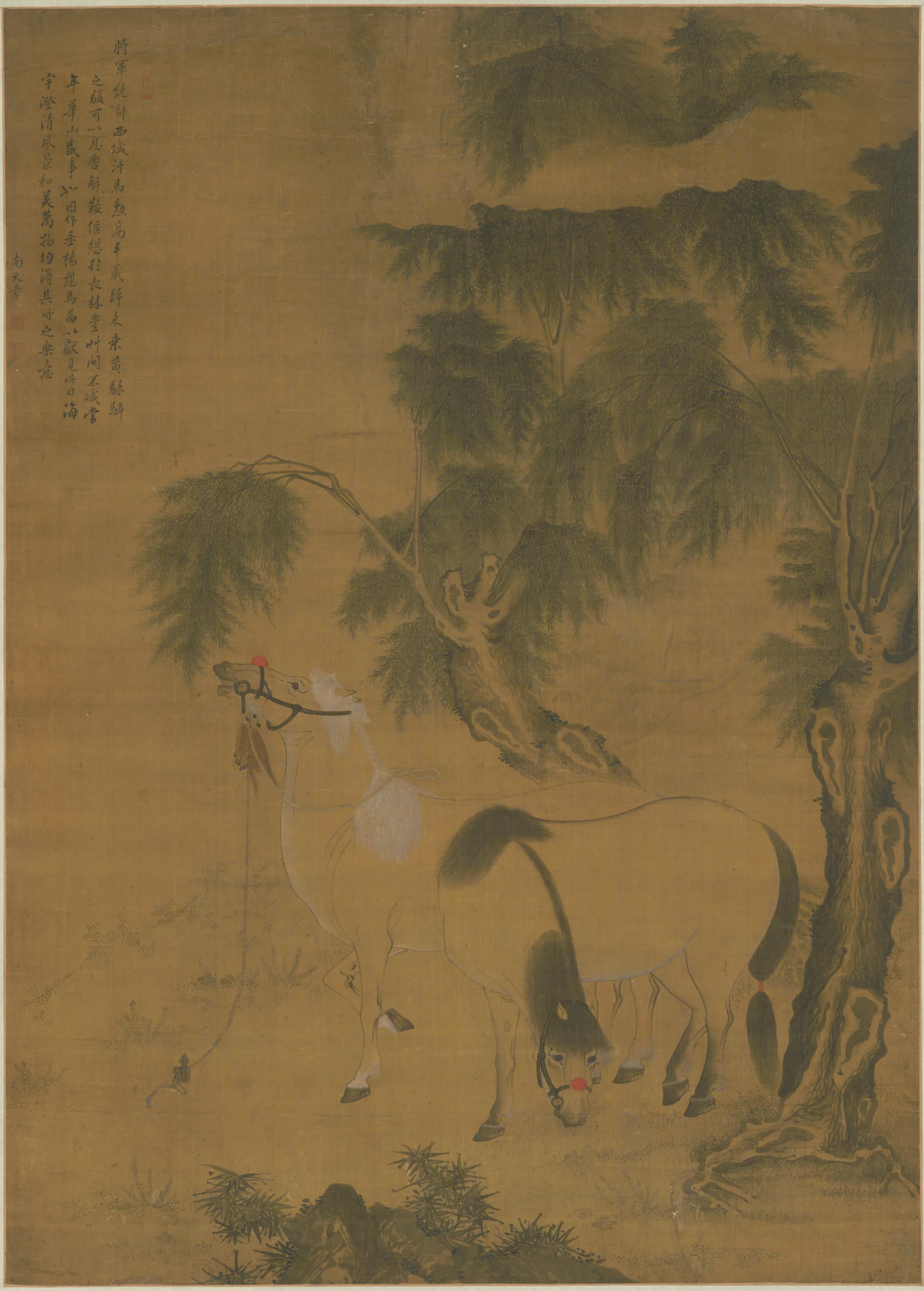 清代【南天章】《设色憇马图轴》