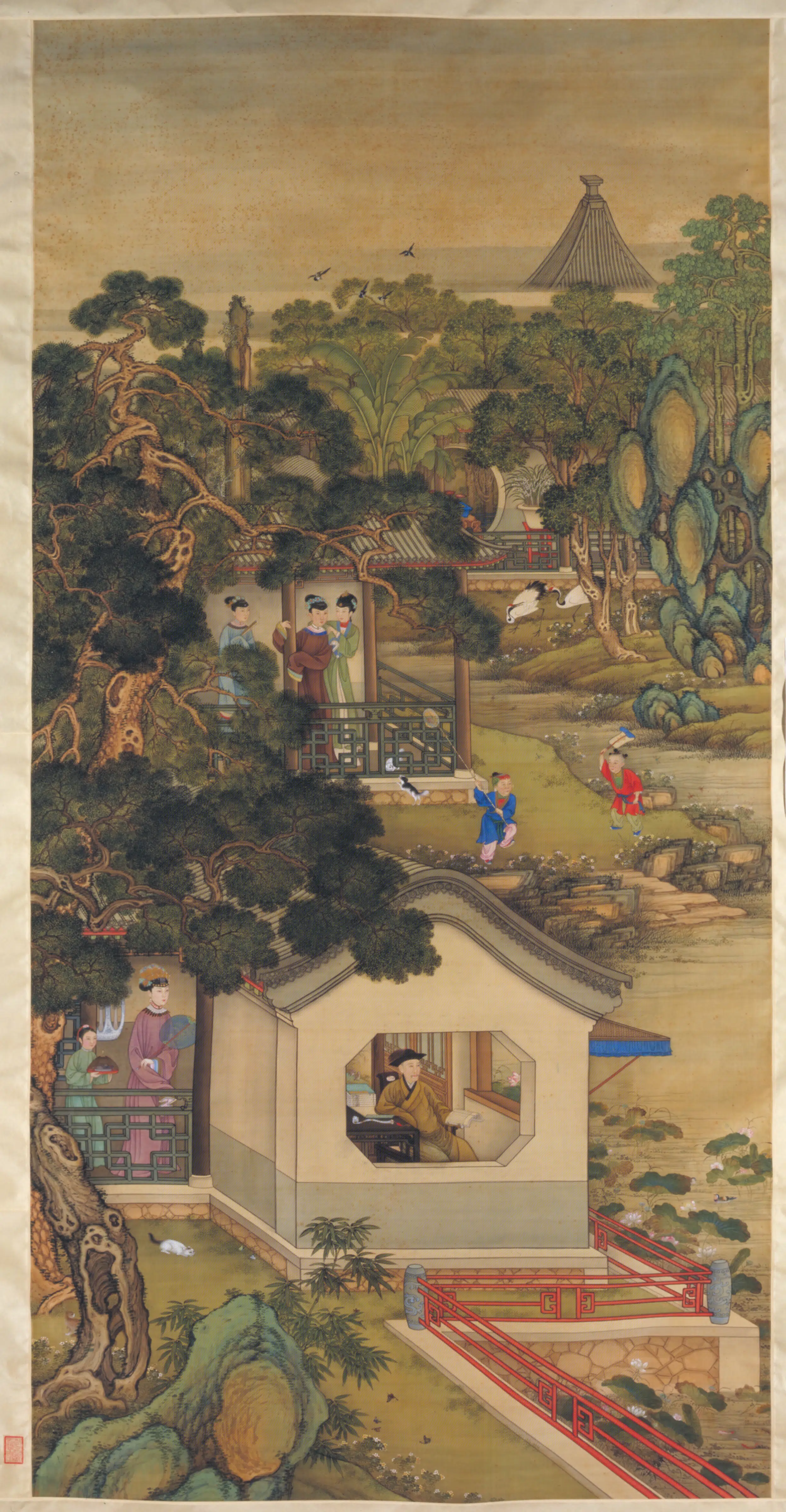 清代【爱新觉罗胤禛-清世宗雍正皇帝】《清人画行乐图轴-3》