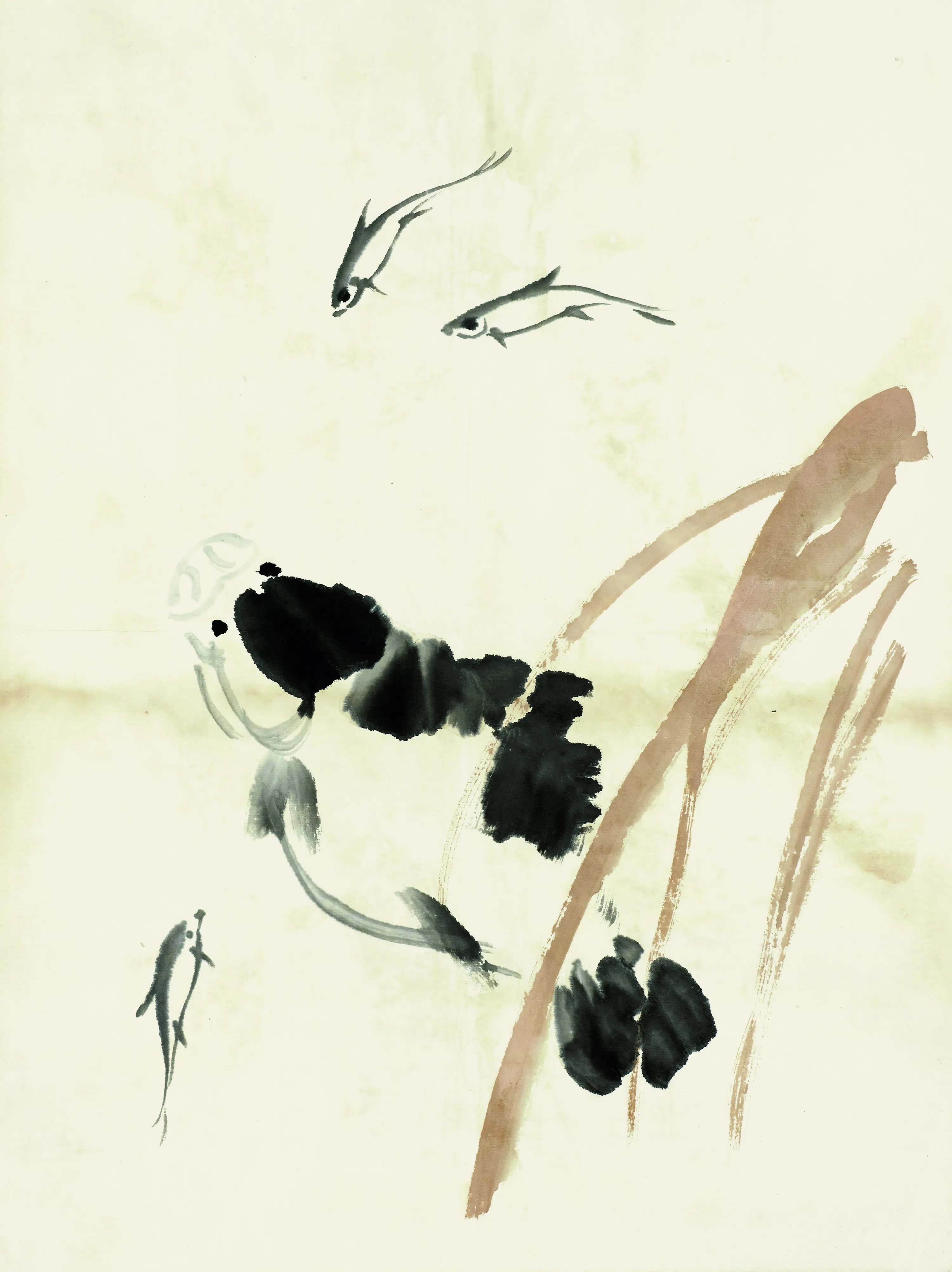 近现代【齐白石】《鱼虾册页荷花细鱼》