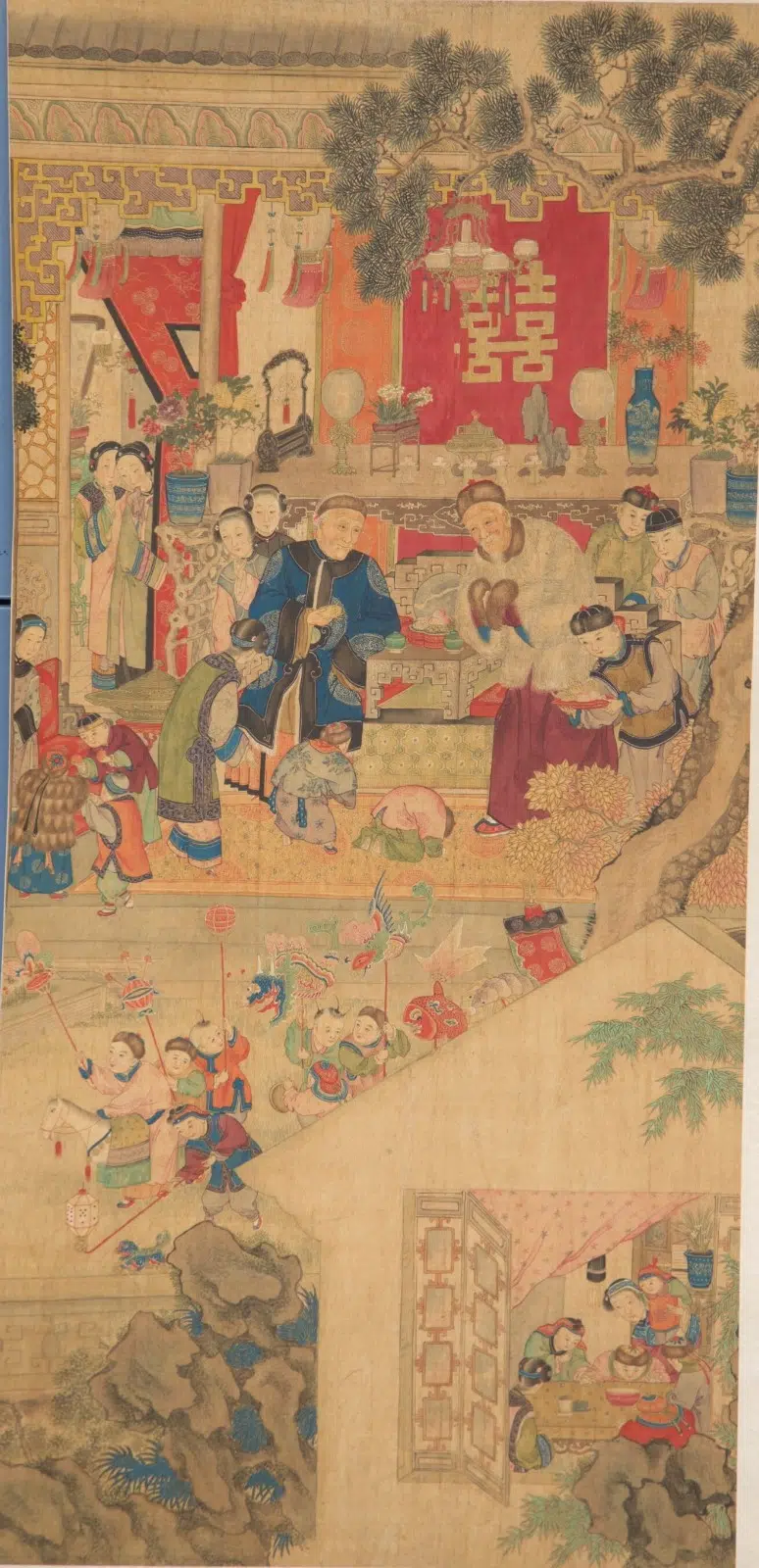 清代【朱鼎新】《新年景图轴屏》