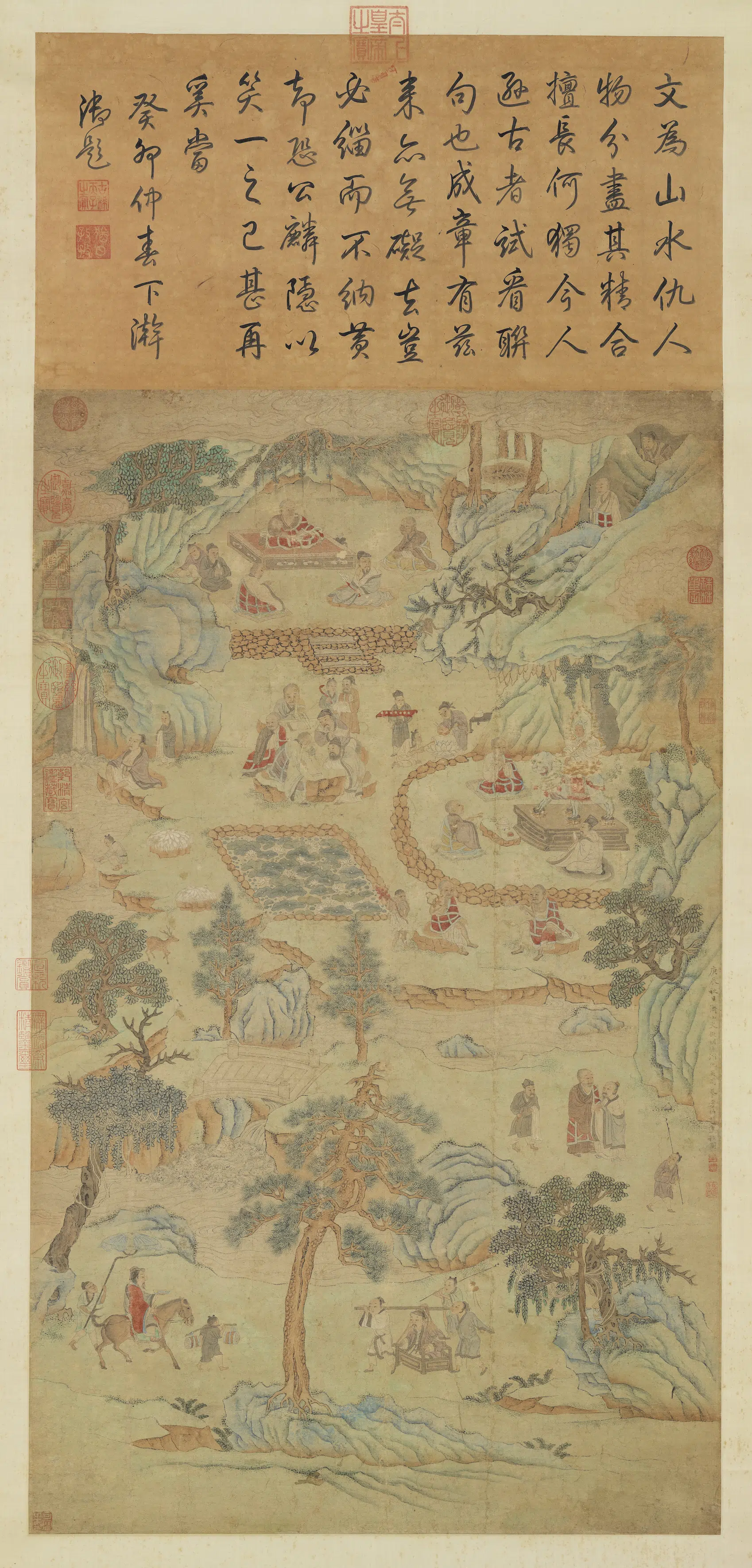 明朝【仇英】《明文征合摹李公麟莲社图轴》