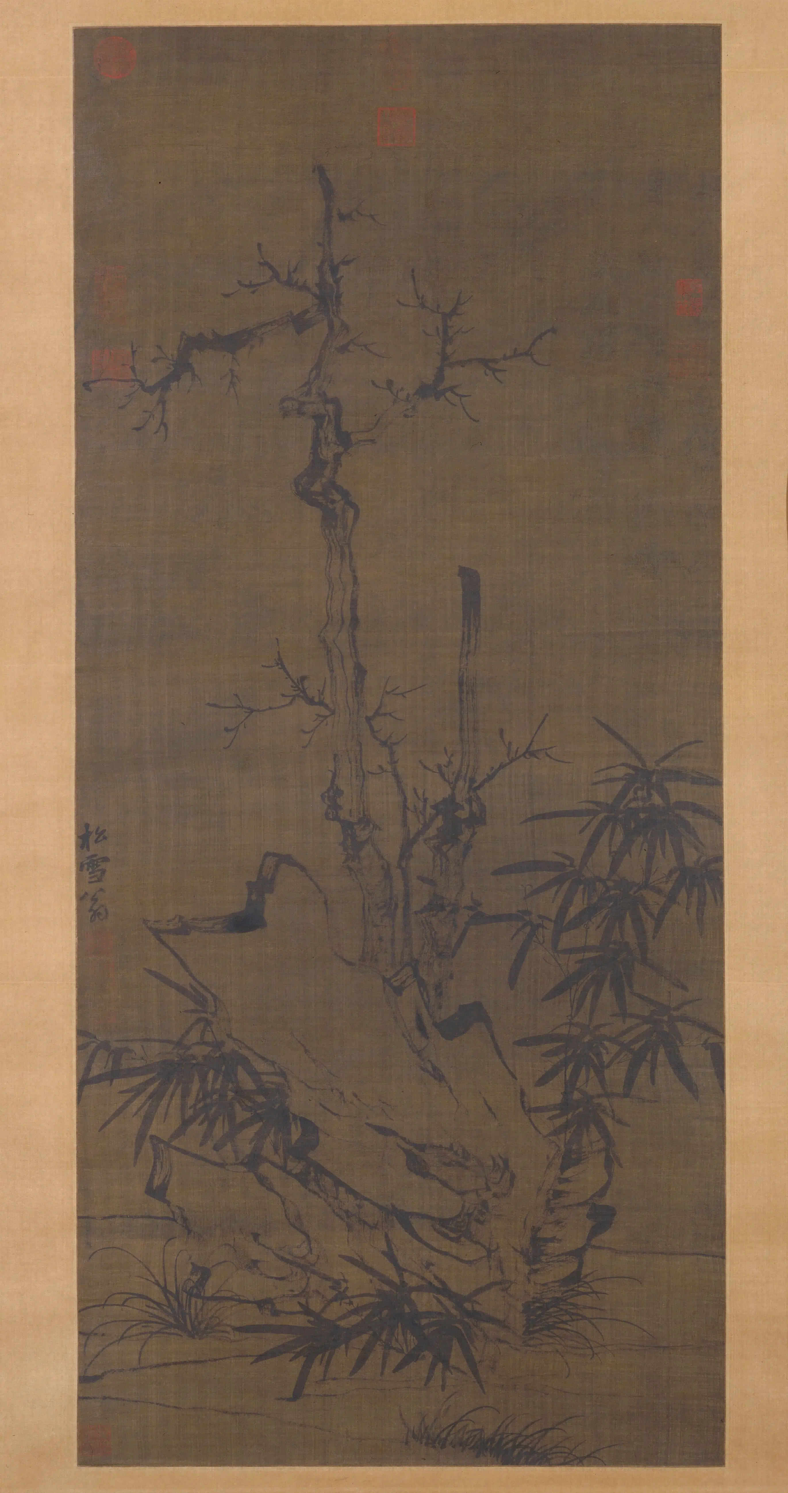 元朝【赵孟頫】《古木竹石图轴》