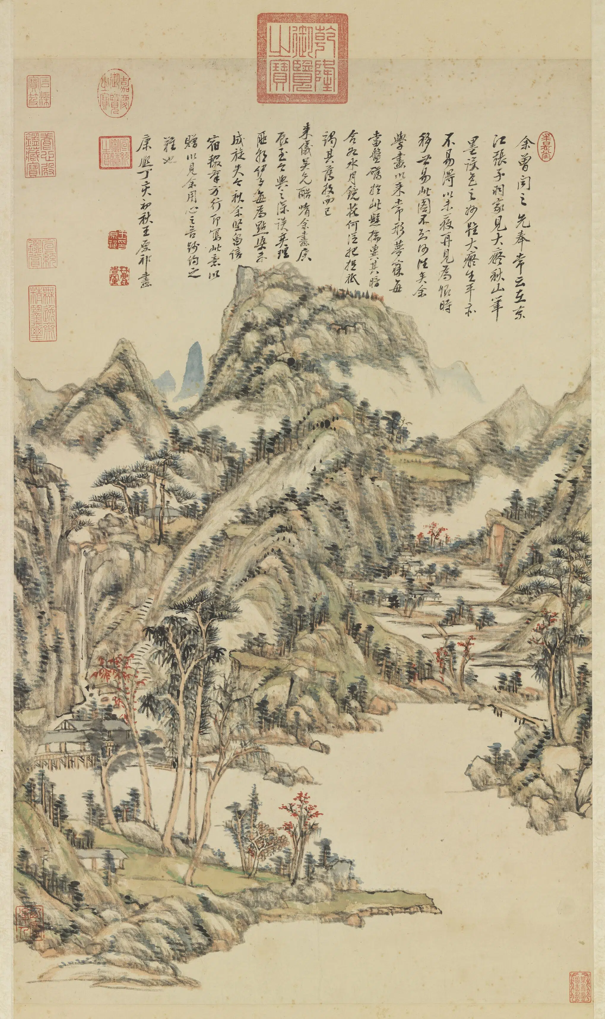 元【黄公望】《清_王原祁_仿黄公望秋山图轴》
