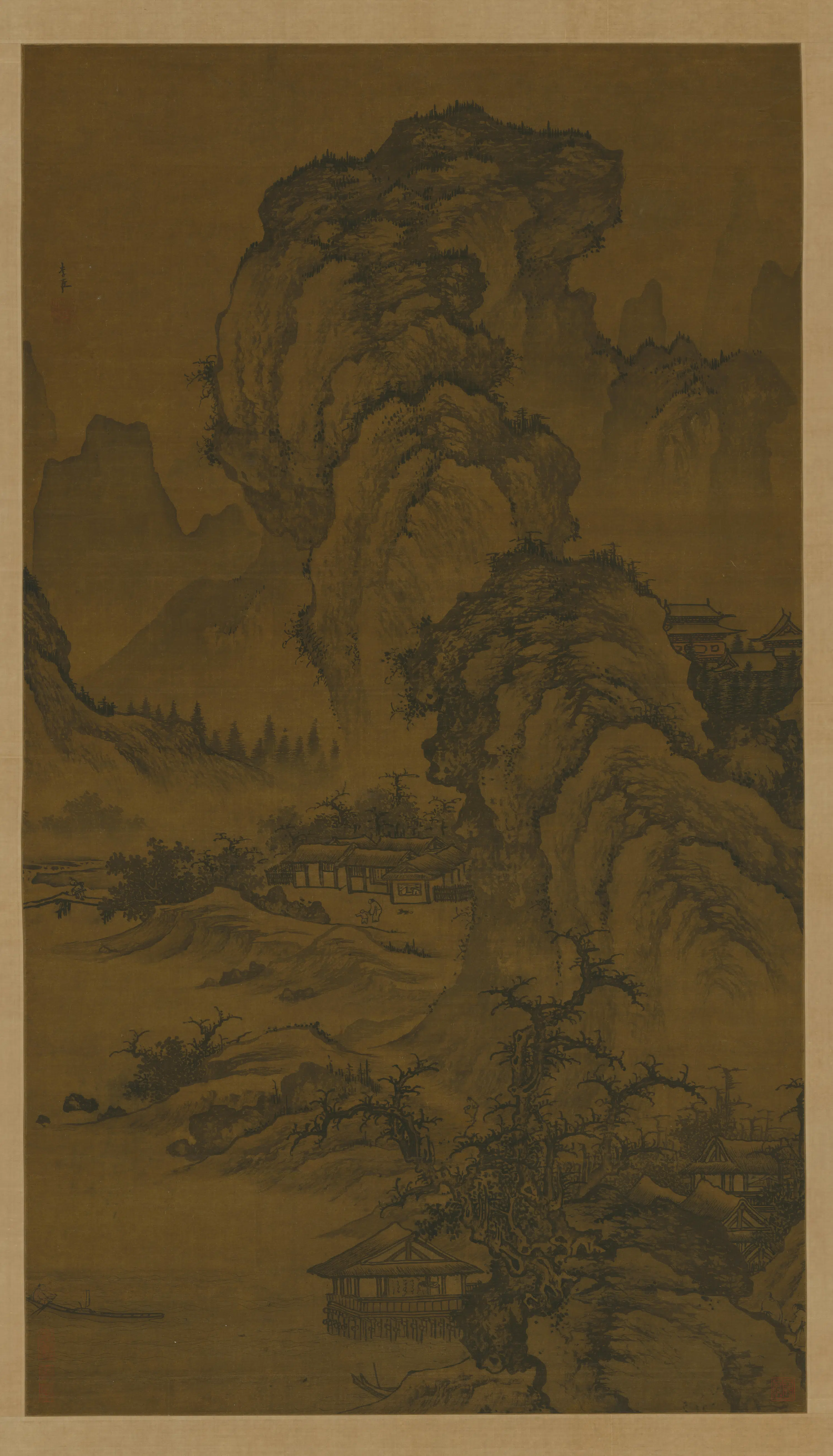明朝【李在】《山村图轴》