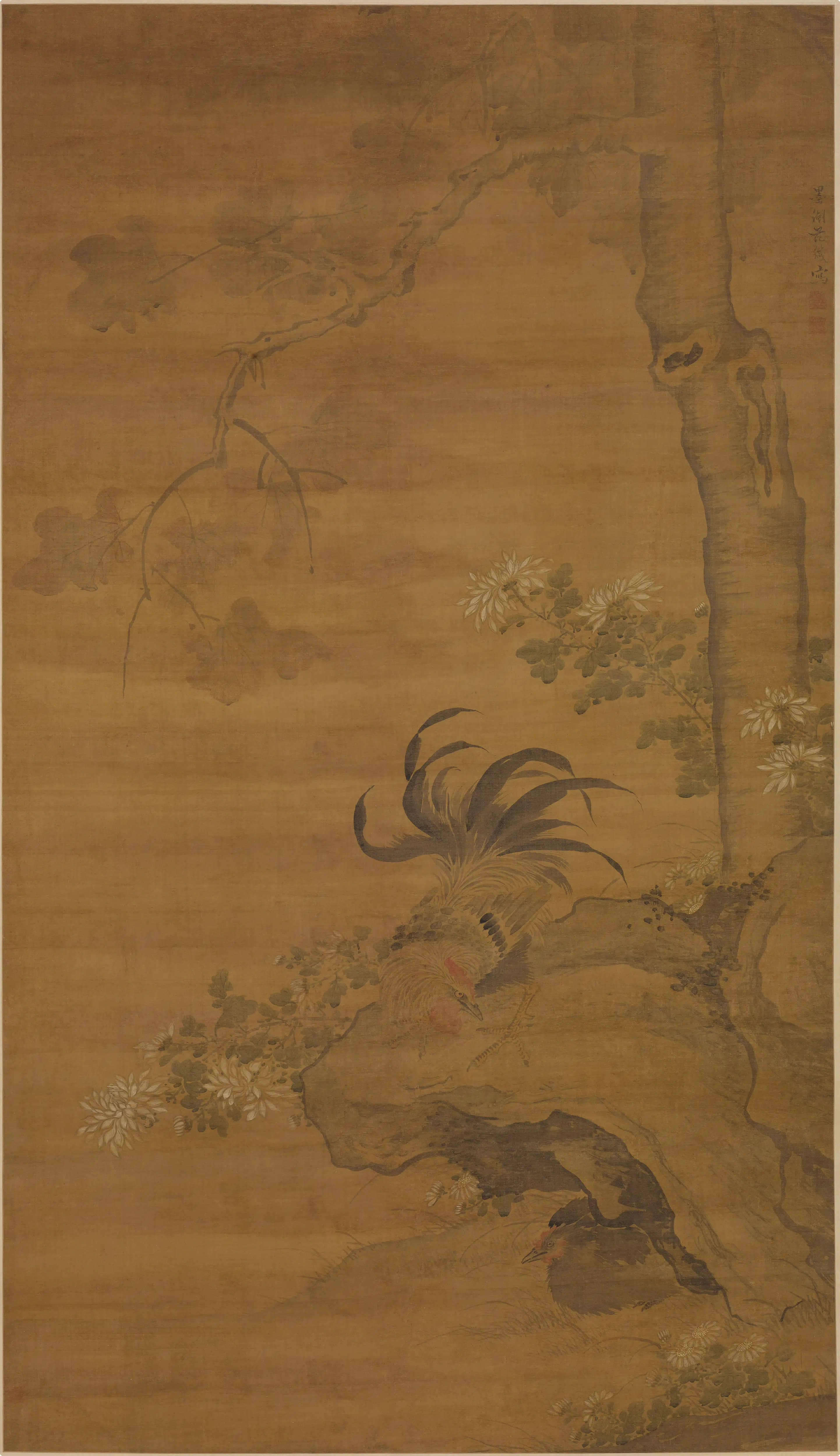 明清【范箴】《鸡菊图轴》