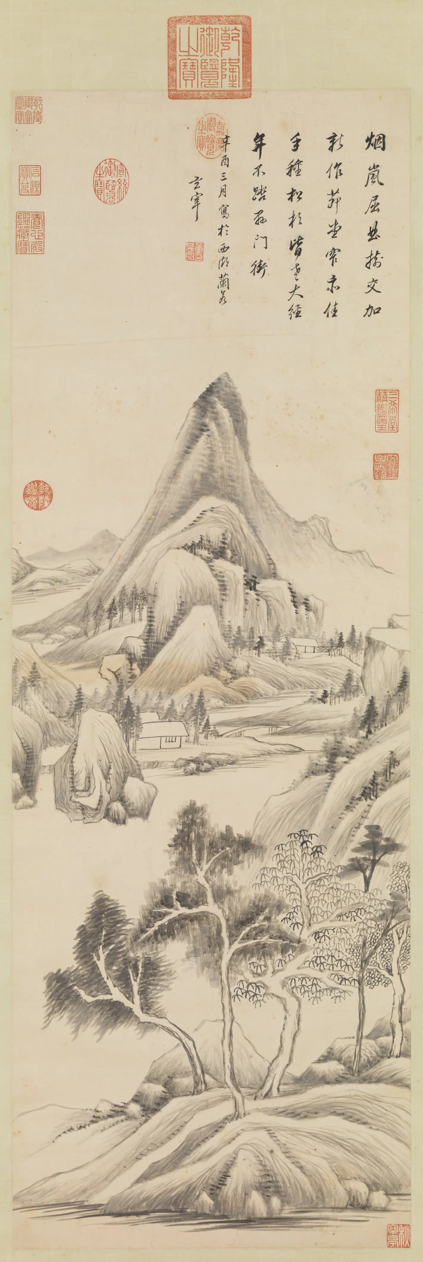 明代【董其昌】《烟树茆堂图轴》