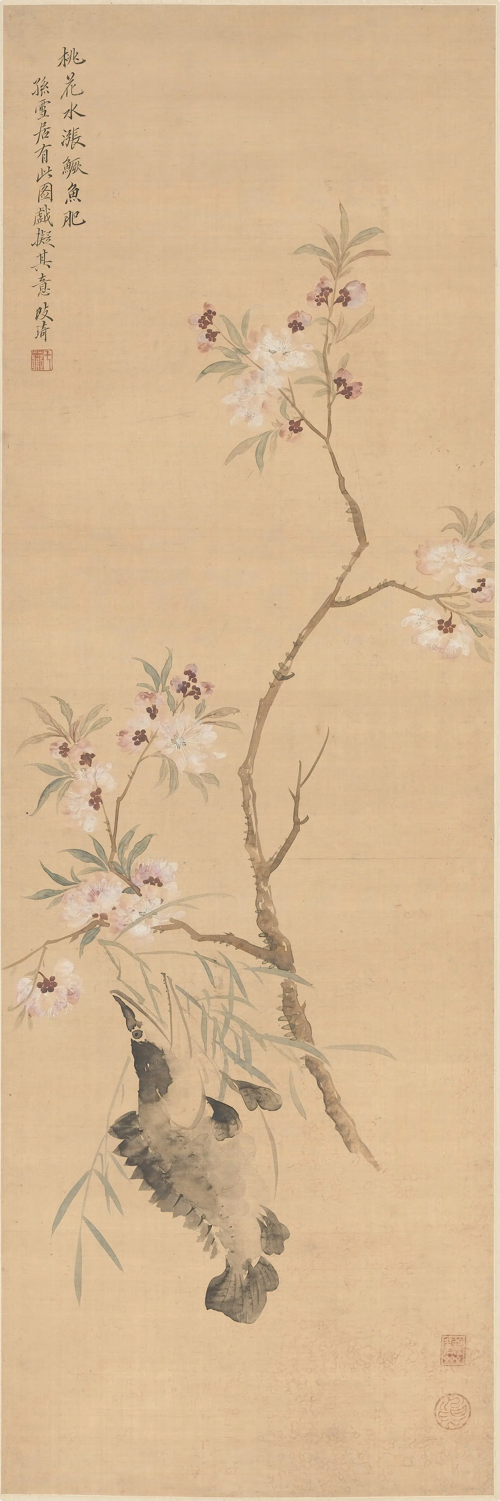 清代【改琦】《桃花鳜鱼图轴》 第1张