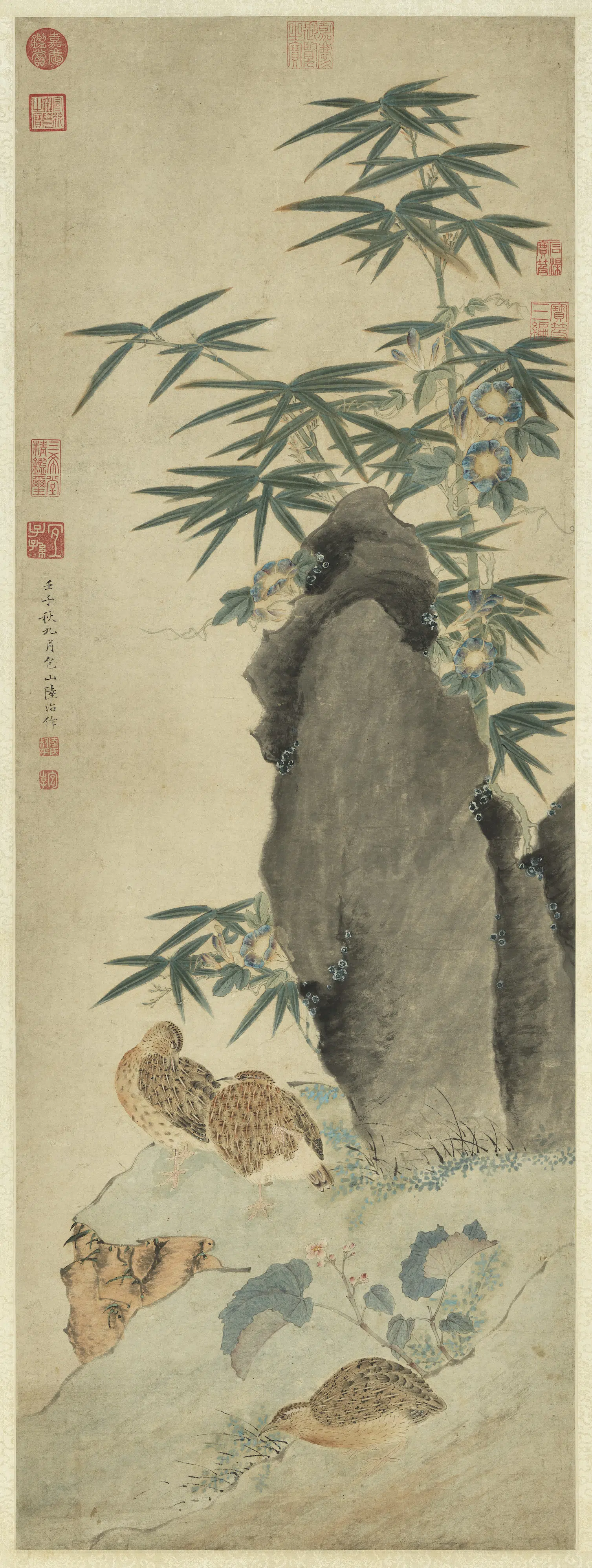 明代【陆治】《竹报平安图轴》