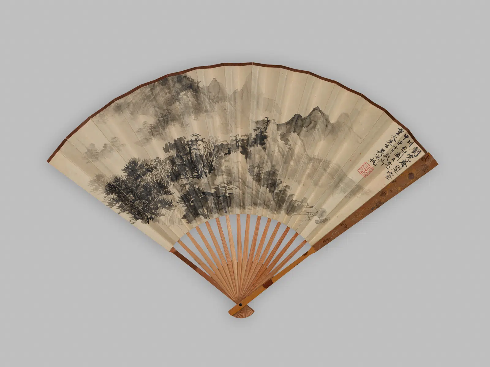 近现代【吴湖帆】《仿刘珏岚容川色图折扇》