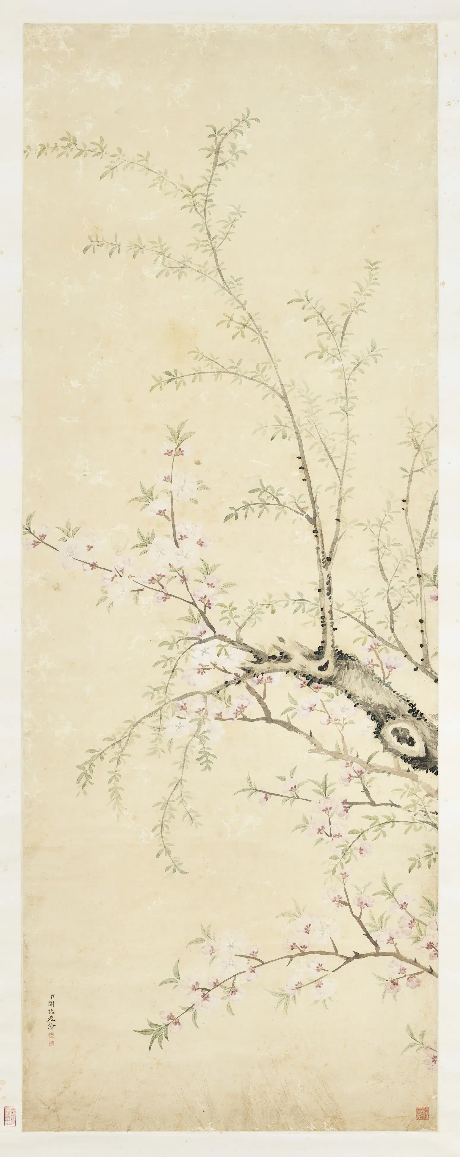 清代【关槐】《桃花杨柳图轴》