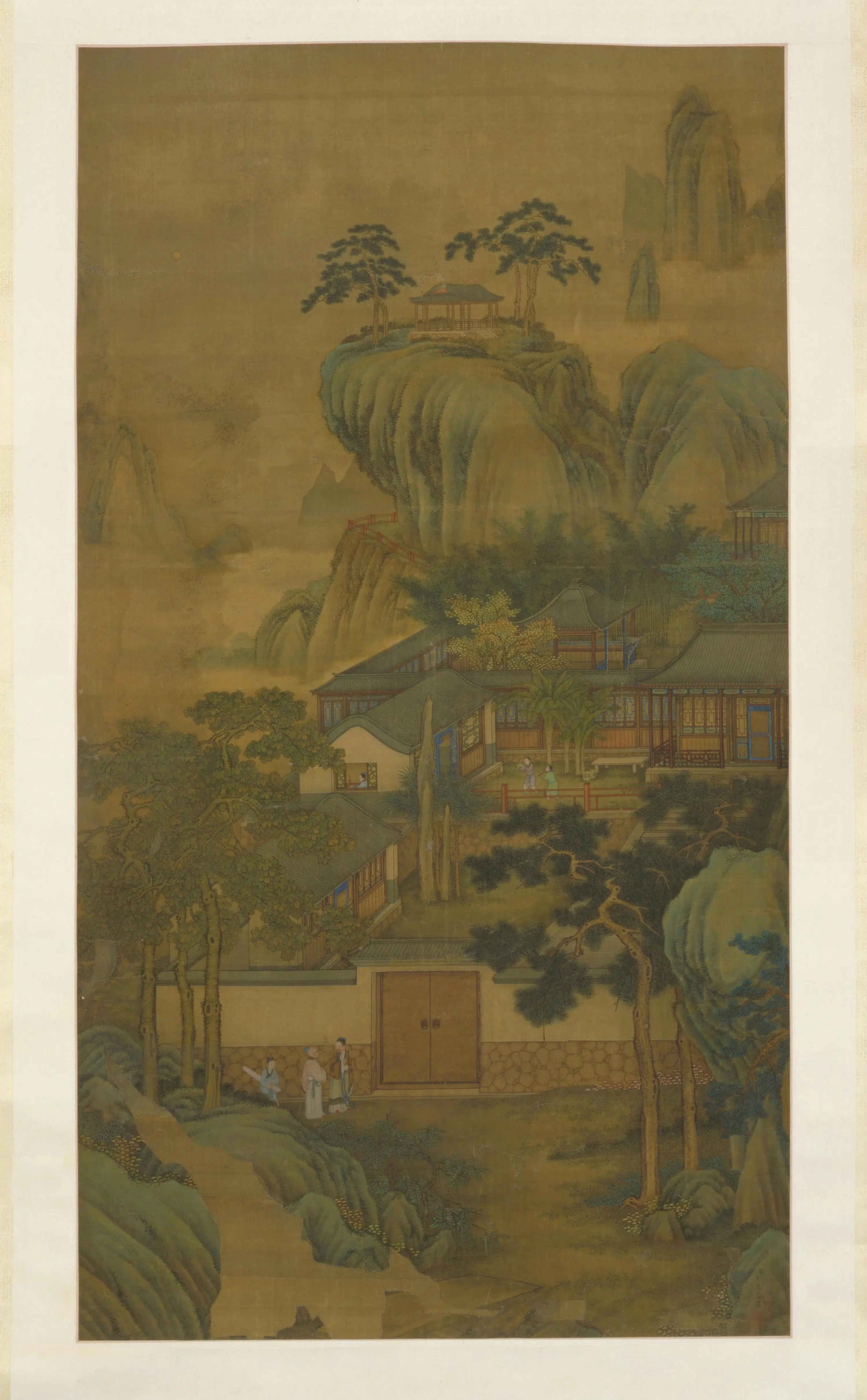 清代【沈源】《沈源山水楼阁人物图轴》