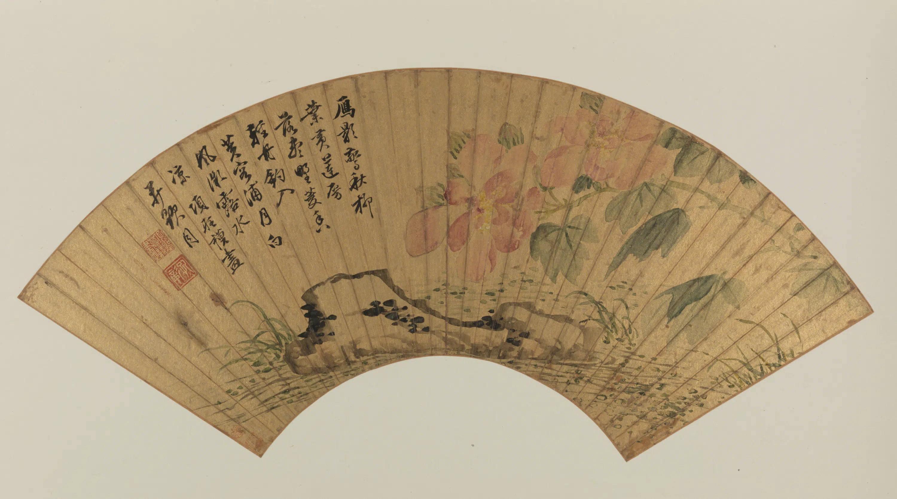 明朝【项圣谟】《芙蓉秀石扇》