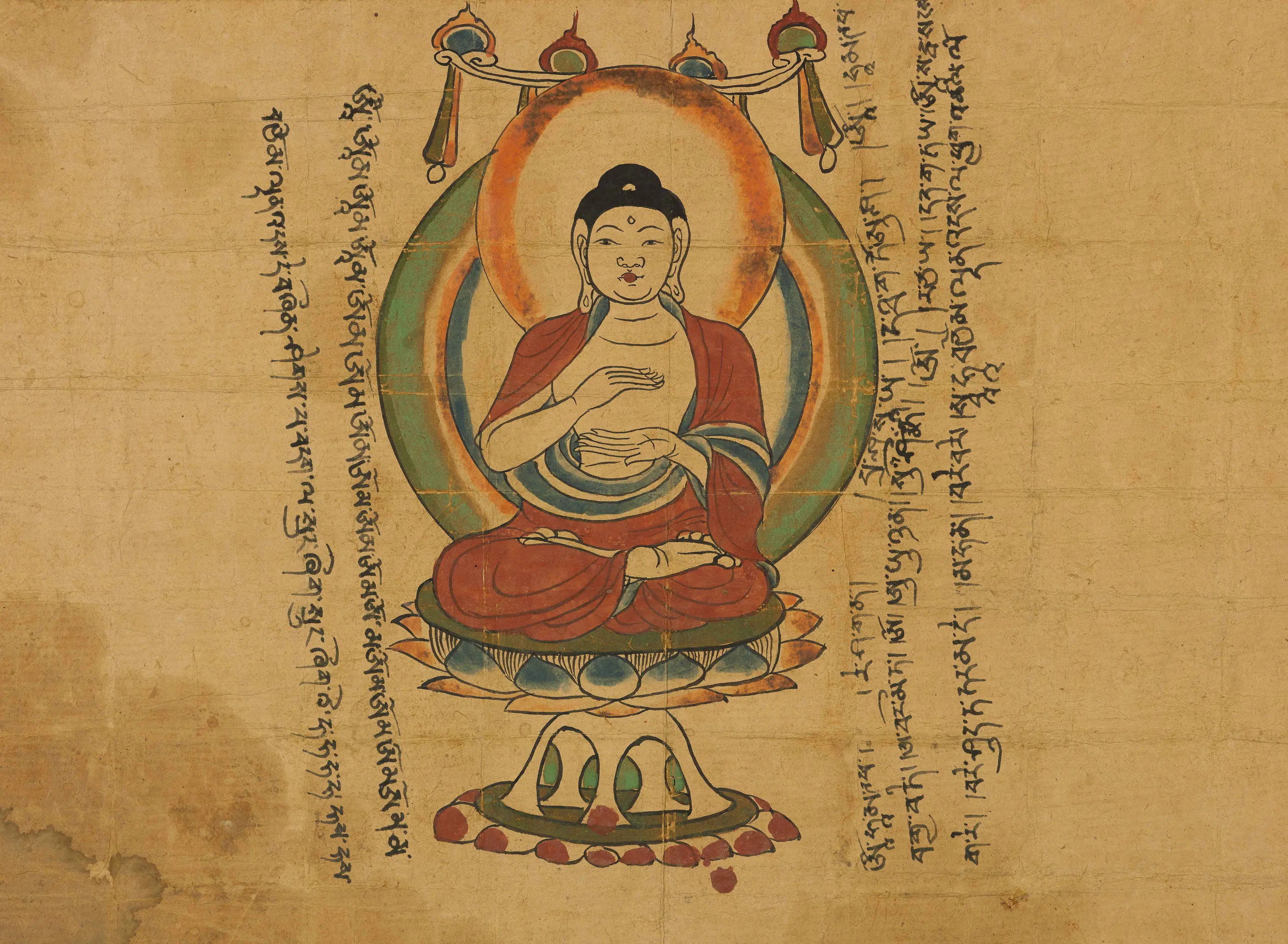 唐朝【佚名】《设色佛像页》