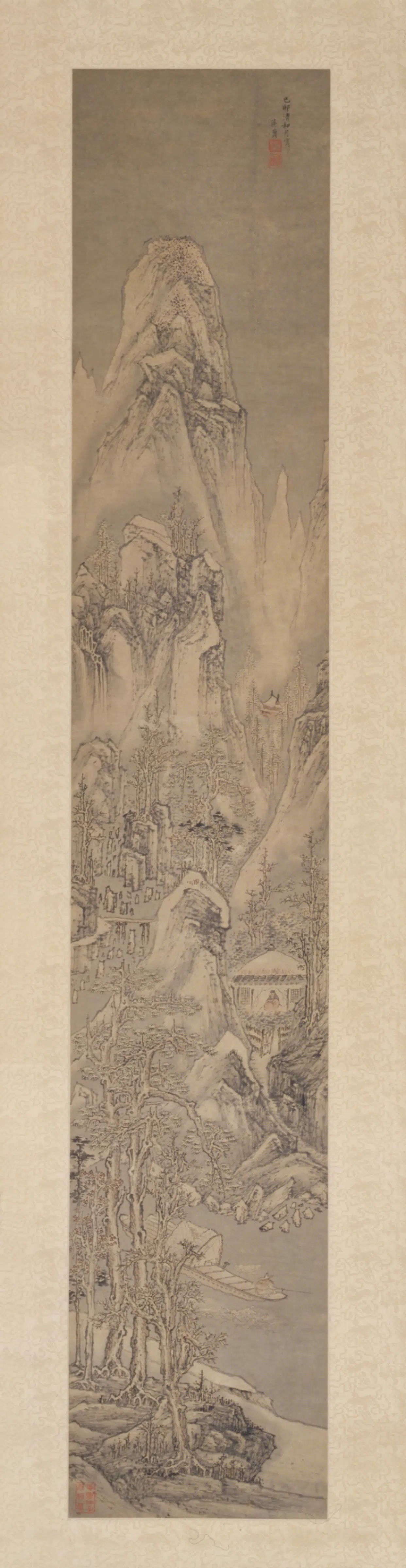 明朝【蒋霭】《雪江垂钓图轴》
