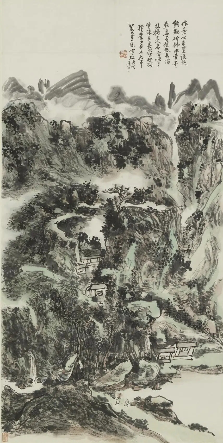 现代【黄宾虹】《层峦瀑布图轴》 第1张