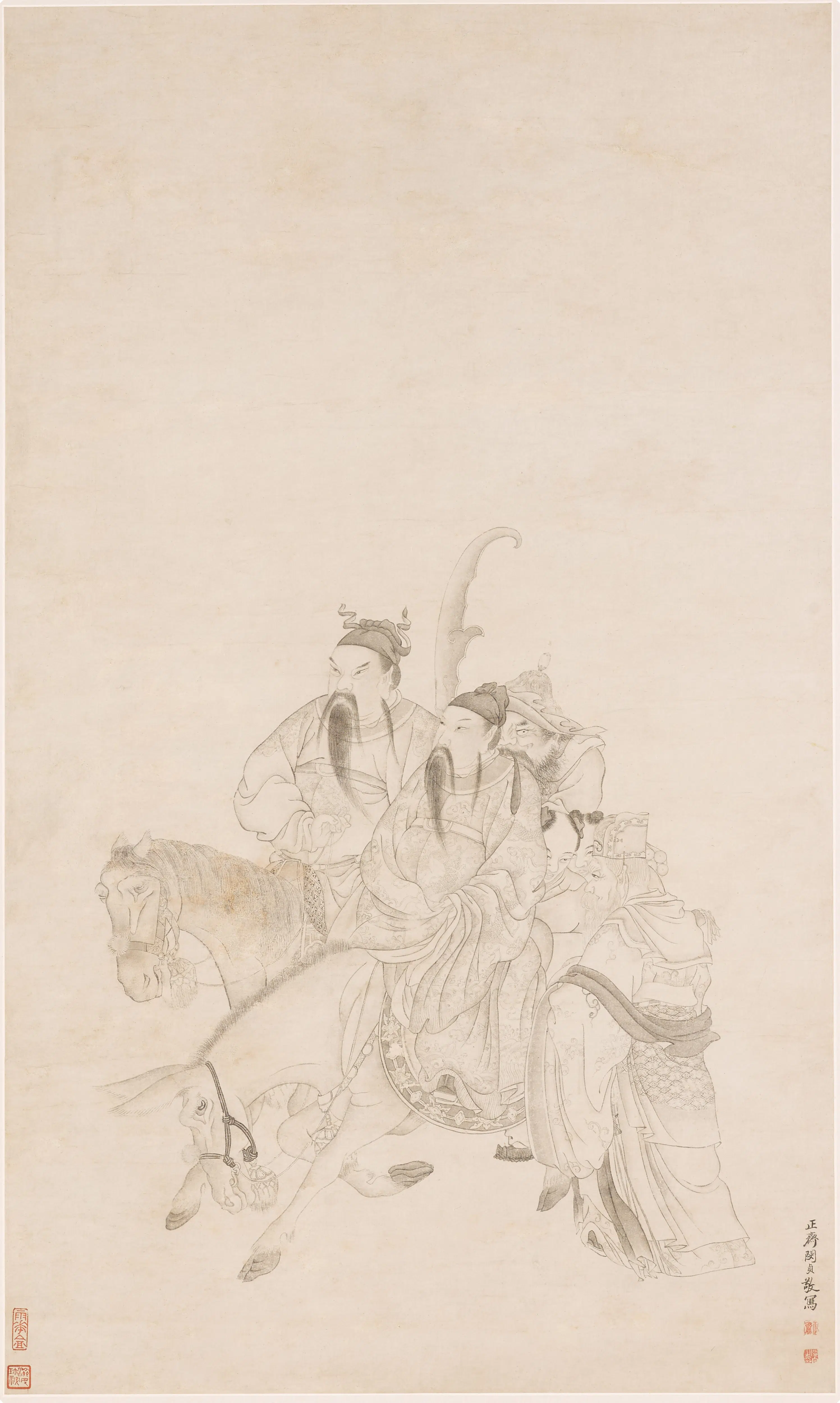 清代【闵贞】《白描人物图轴》