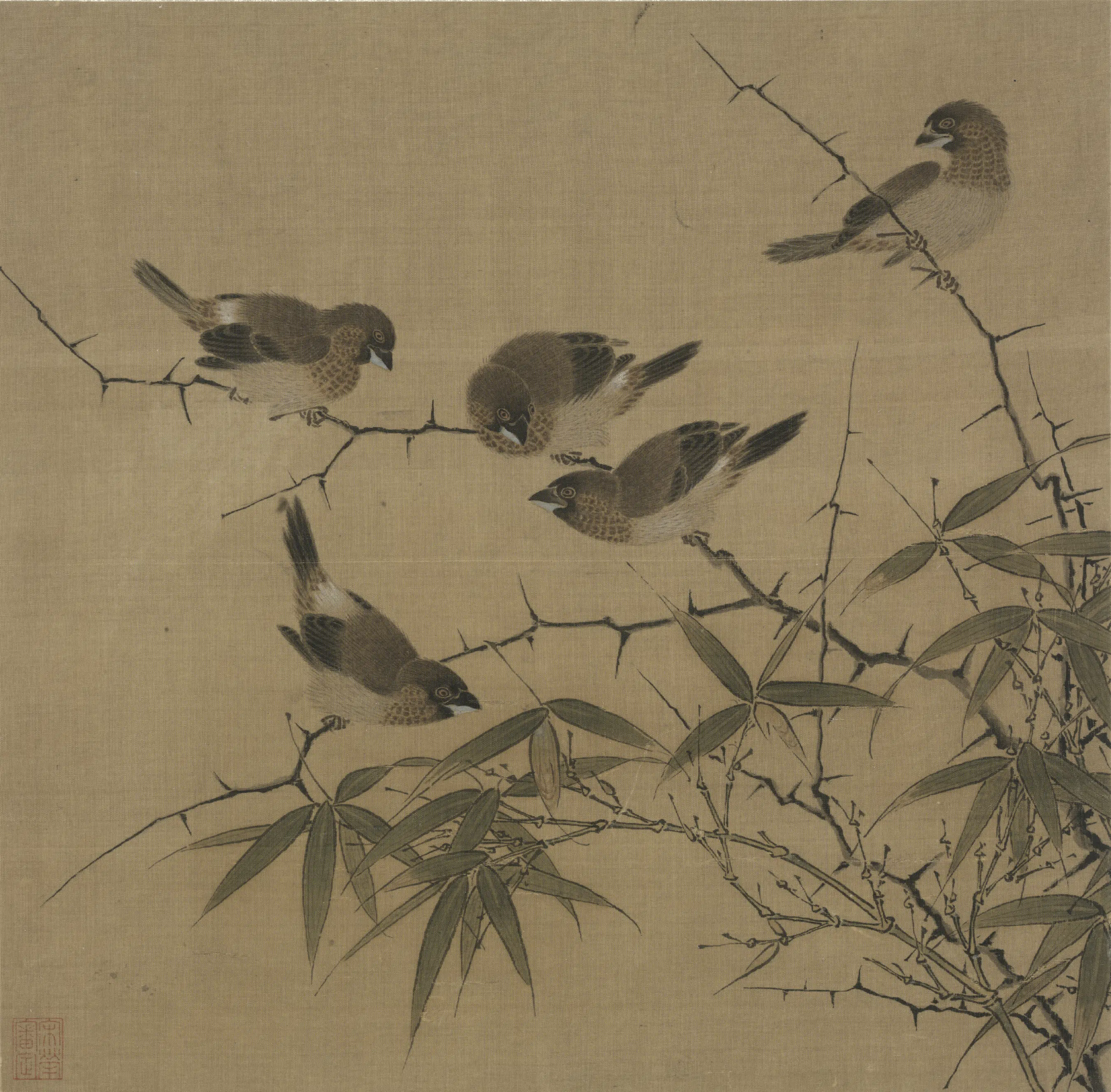 宋代【佚名】《宋人集绘册-宋人霜筱寒雏页》