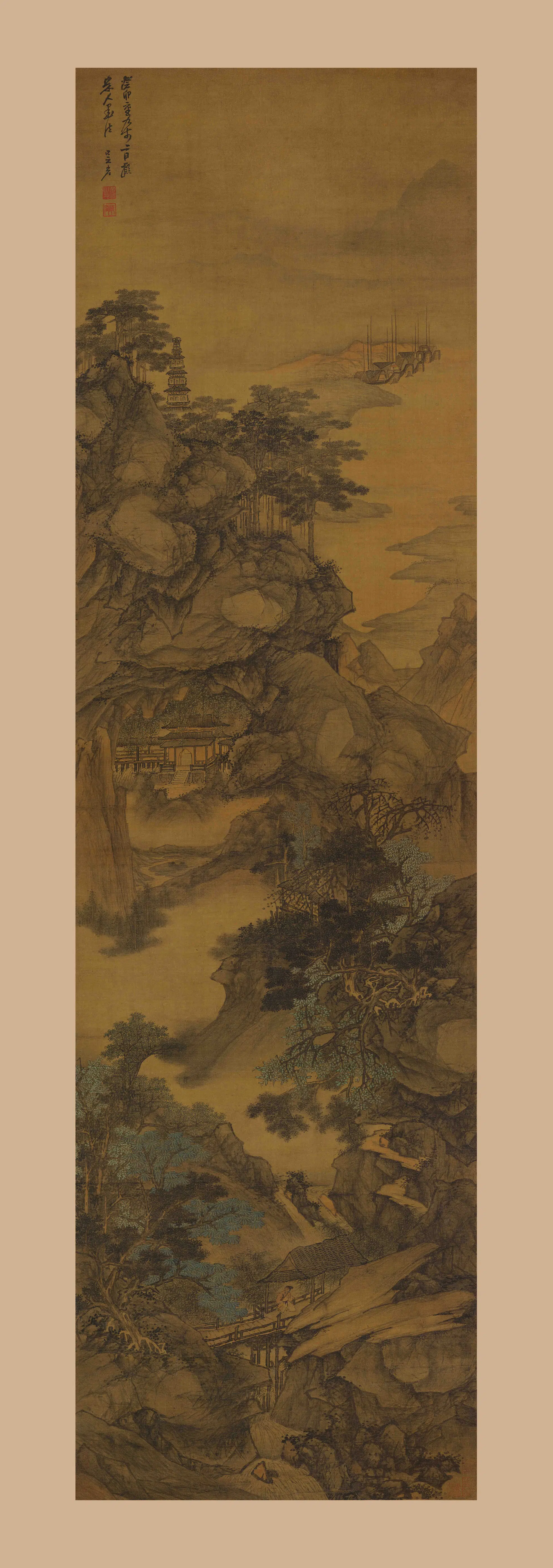 清代【吴宏】《梵岗归棹图轴》