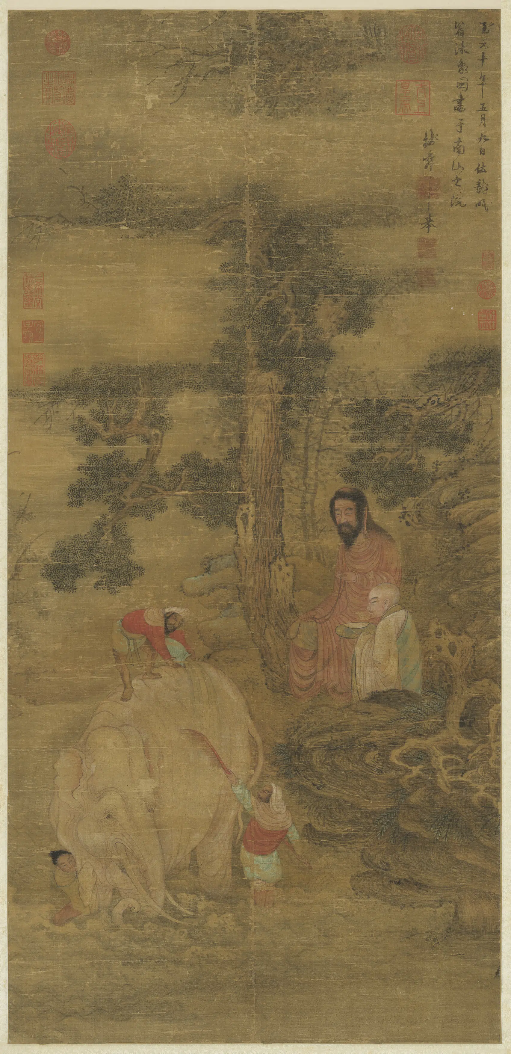 宋-元朝【钱选】《仿李公麟沐象图轴》