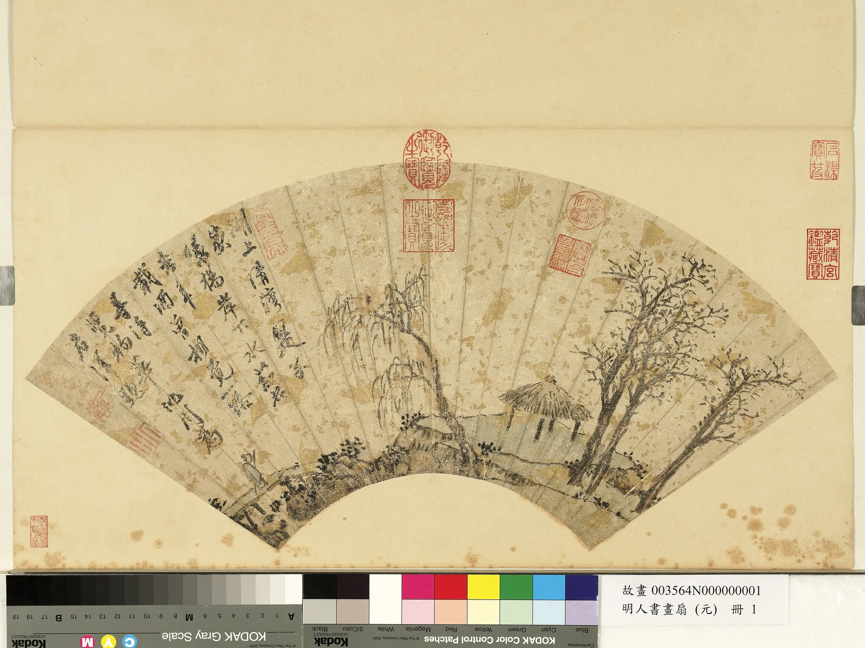 明朝【沈周】《湖上绿杨图_明人画扇（元）册》