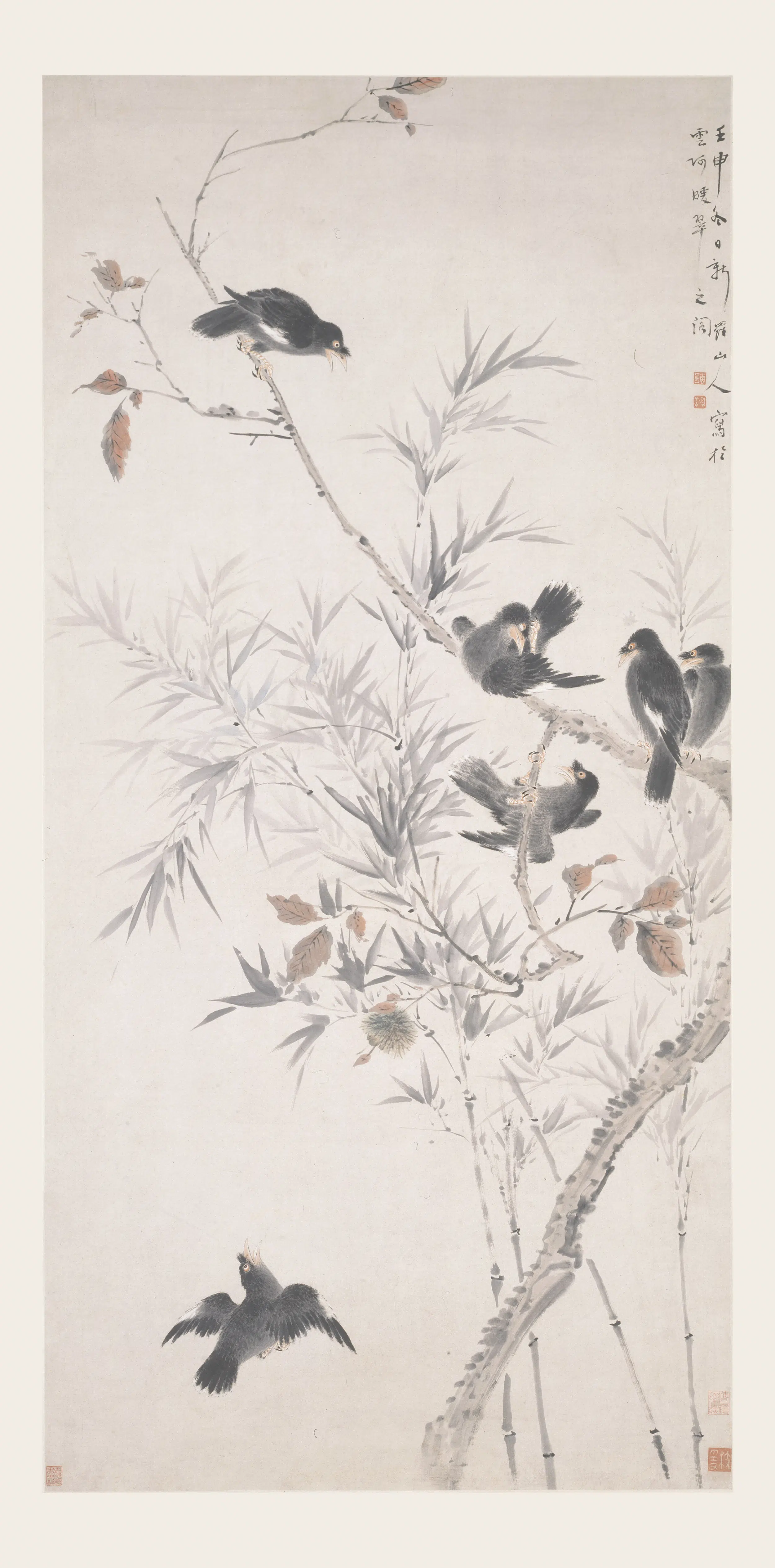 清代【华喦（华岩)】《六鹆图轴》