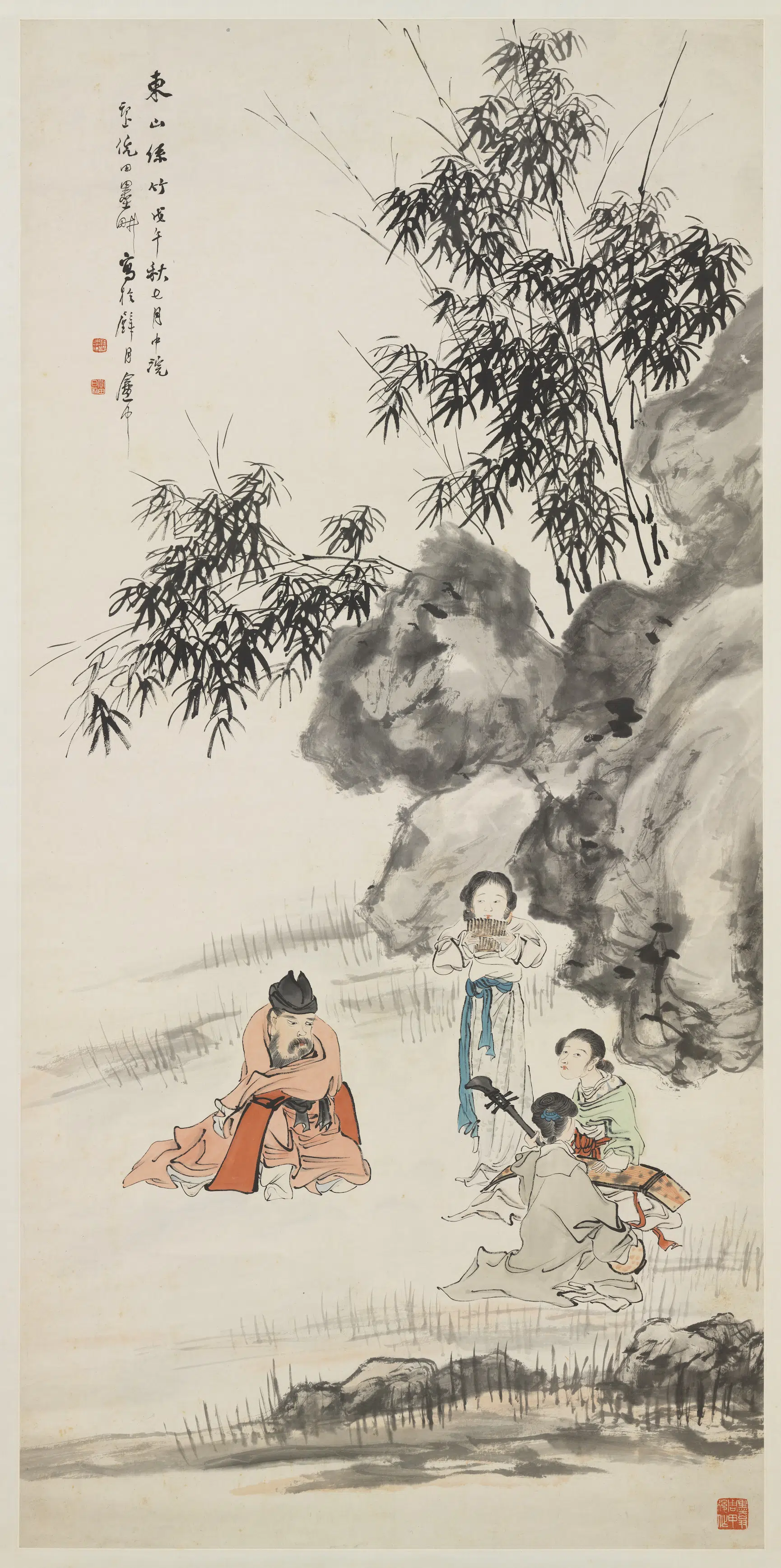 清代【倪田】《东山丝竹图轴》